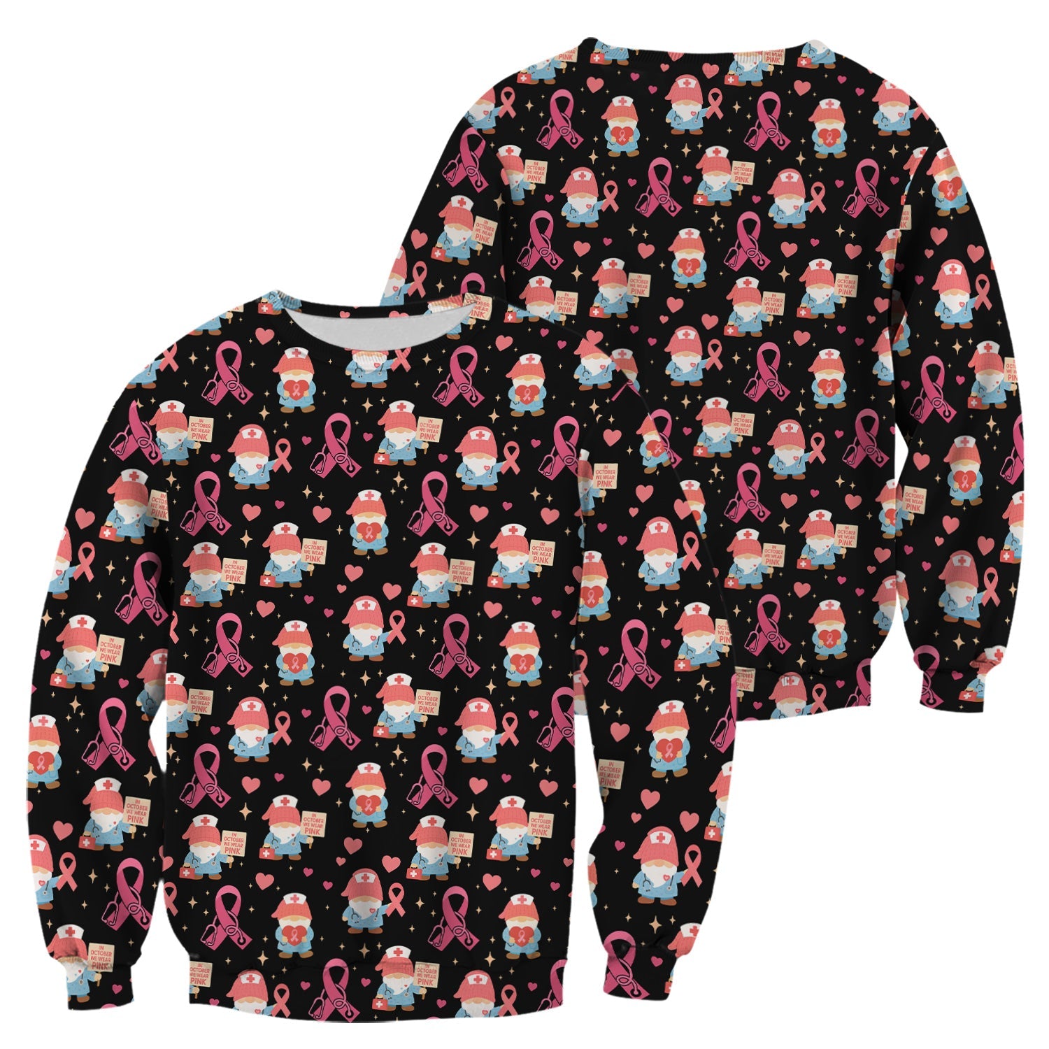 Pink Ribbon Nurse Shirt for Women - Cute Breast Cancer Awareness Gnome - Gift for Healthcare Workers RN LPN