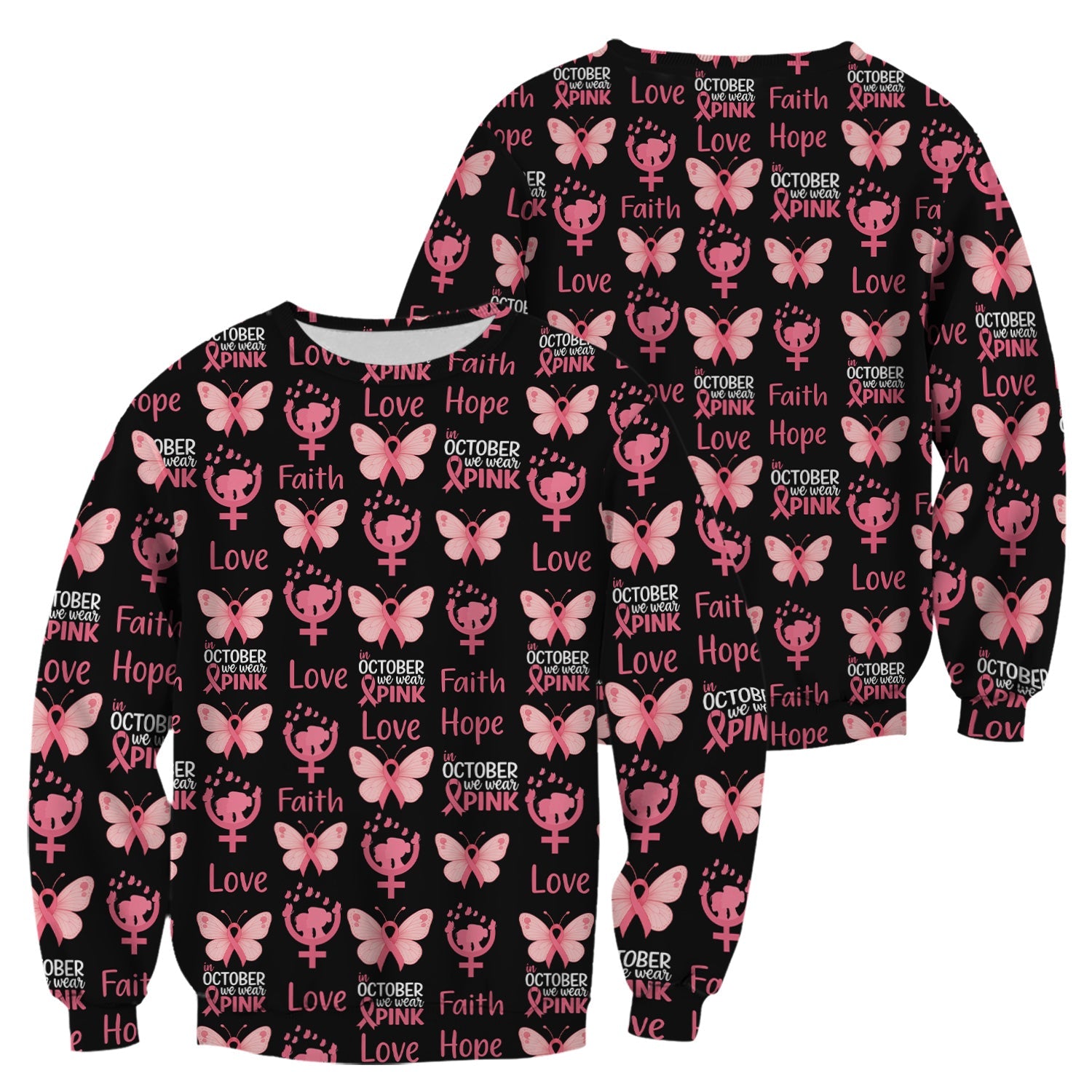 Breast Cancer Warrior Shirt - Faith Hope Love & Pink Ribbon Butterfly Design - October Gift for RN LPN CNA