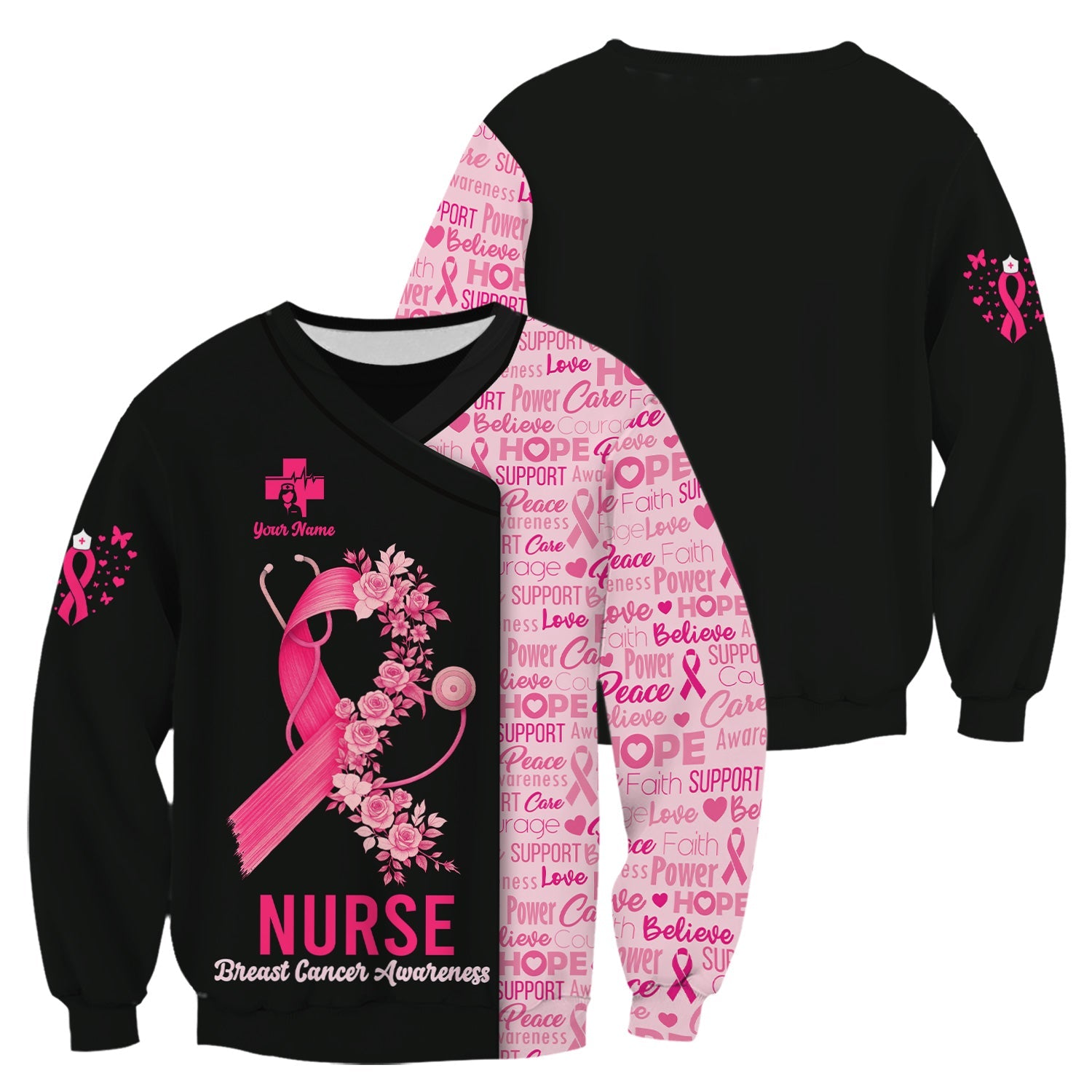 Custom Breast Cancer Awareness Nurse Shirt - Pink Ribbon Christian Faith Graphic Tee - Gift for CNA RN LPN