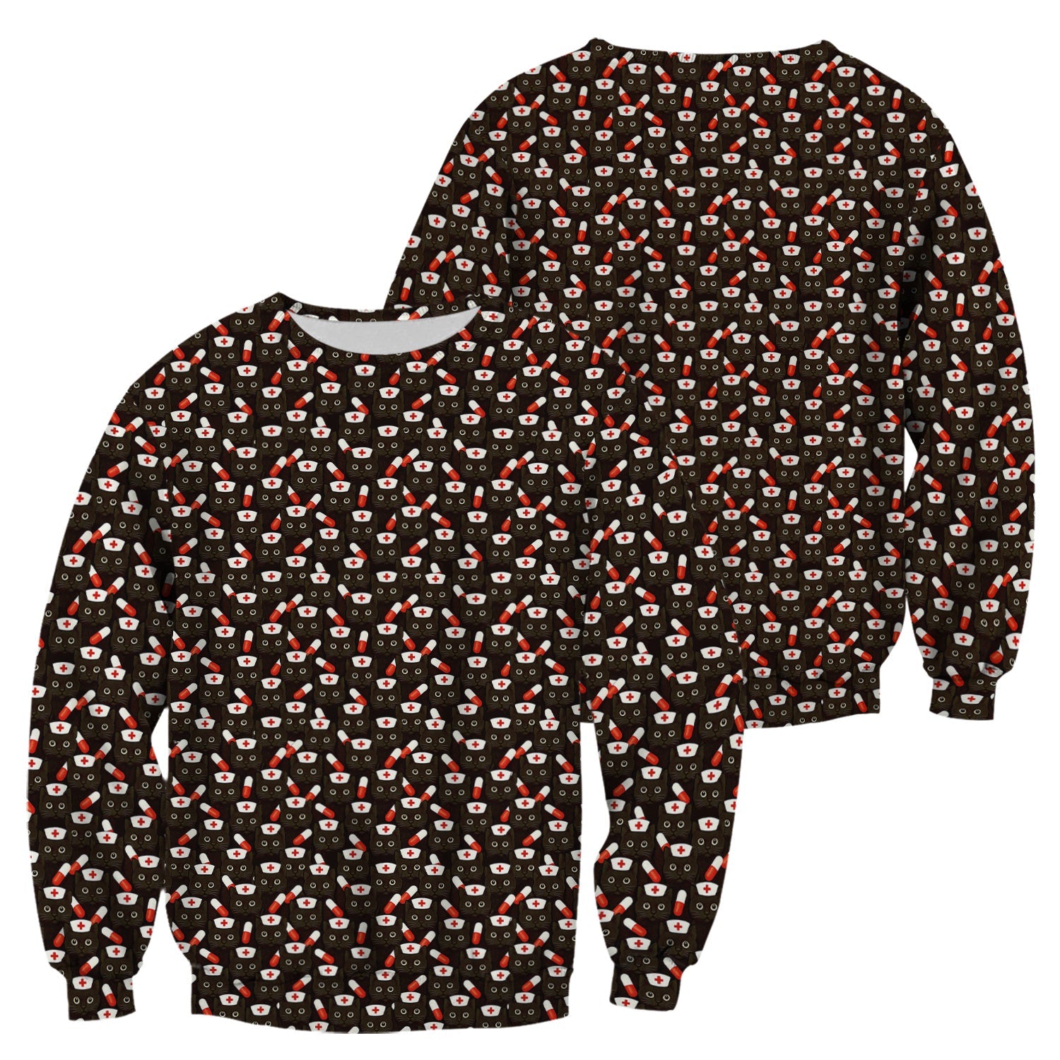 Personalized Nurse Shirt for Women - Cute Cat Pattern with Pills Design - Gift for RN LPN CNA