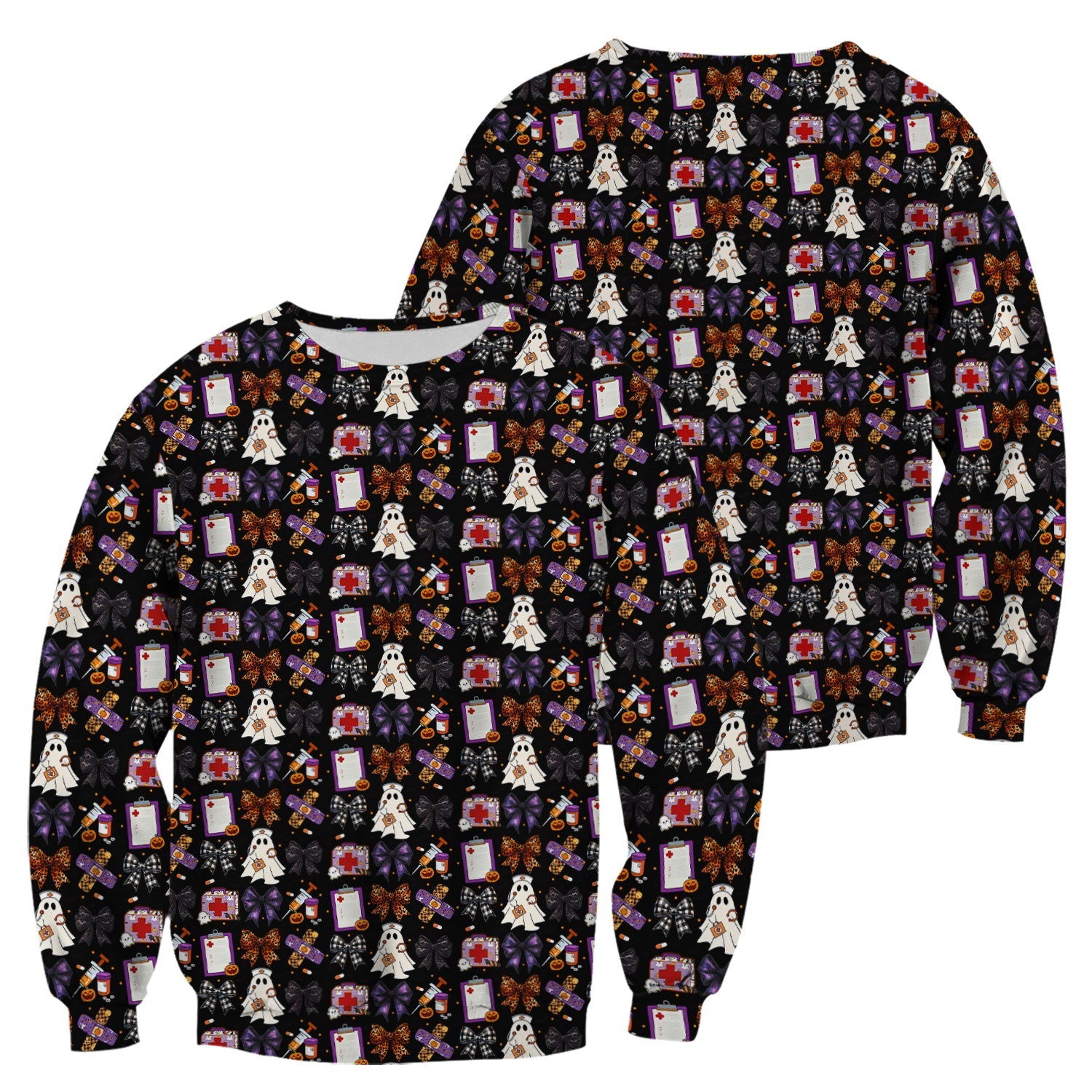 Cute Halloween Shirt for Nurses - Spooky Ghost Pumpkin & Medical Icons Graphic Tee - Gift for RN LPN CNA