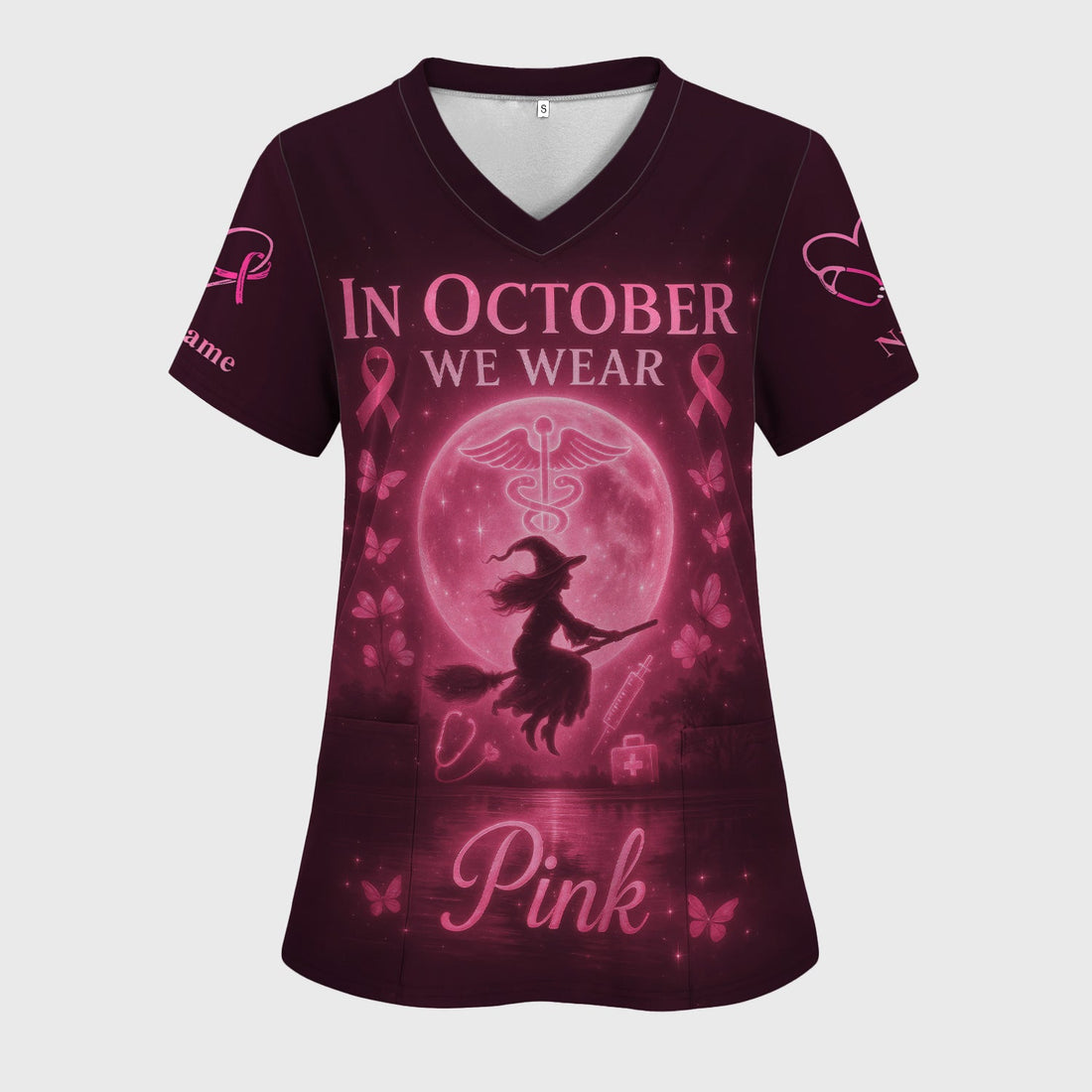 Custom Pink Ribbon Nurse Shirt for Women - Breast Cancer Awareness Halloween Tee - Gift for RN LPN CNA