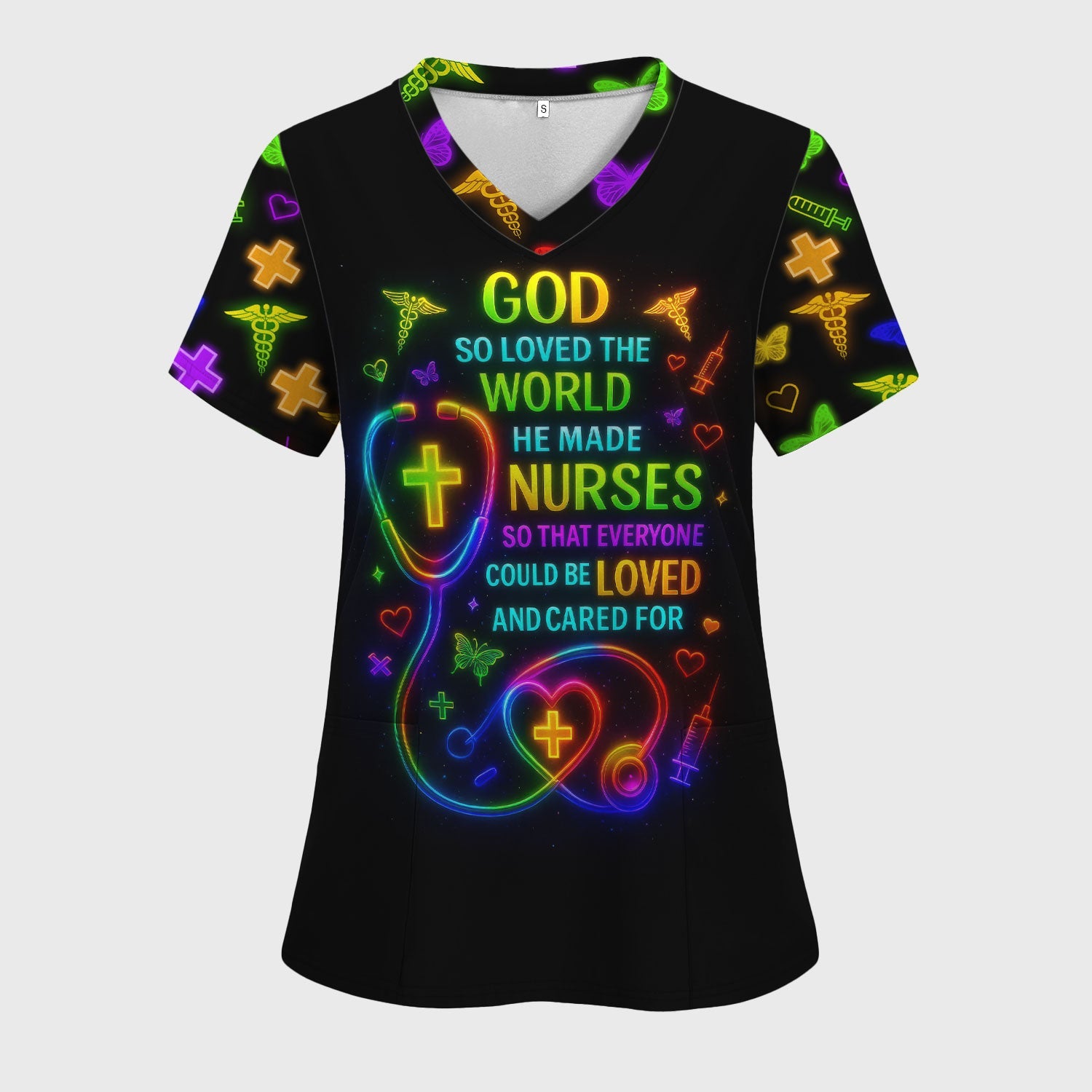 Funny Colorful Neon Nurse Shirt - God Made Nurses Inspirational Graphic Tee - Gift for Women RN LPN CNA
