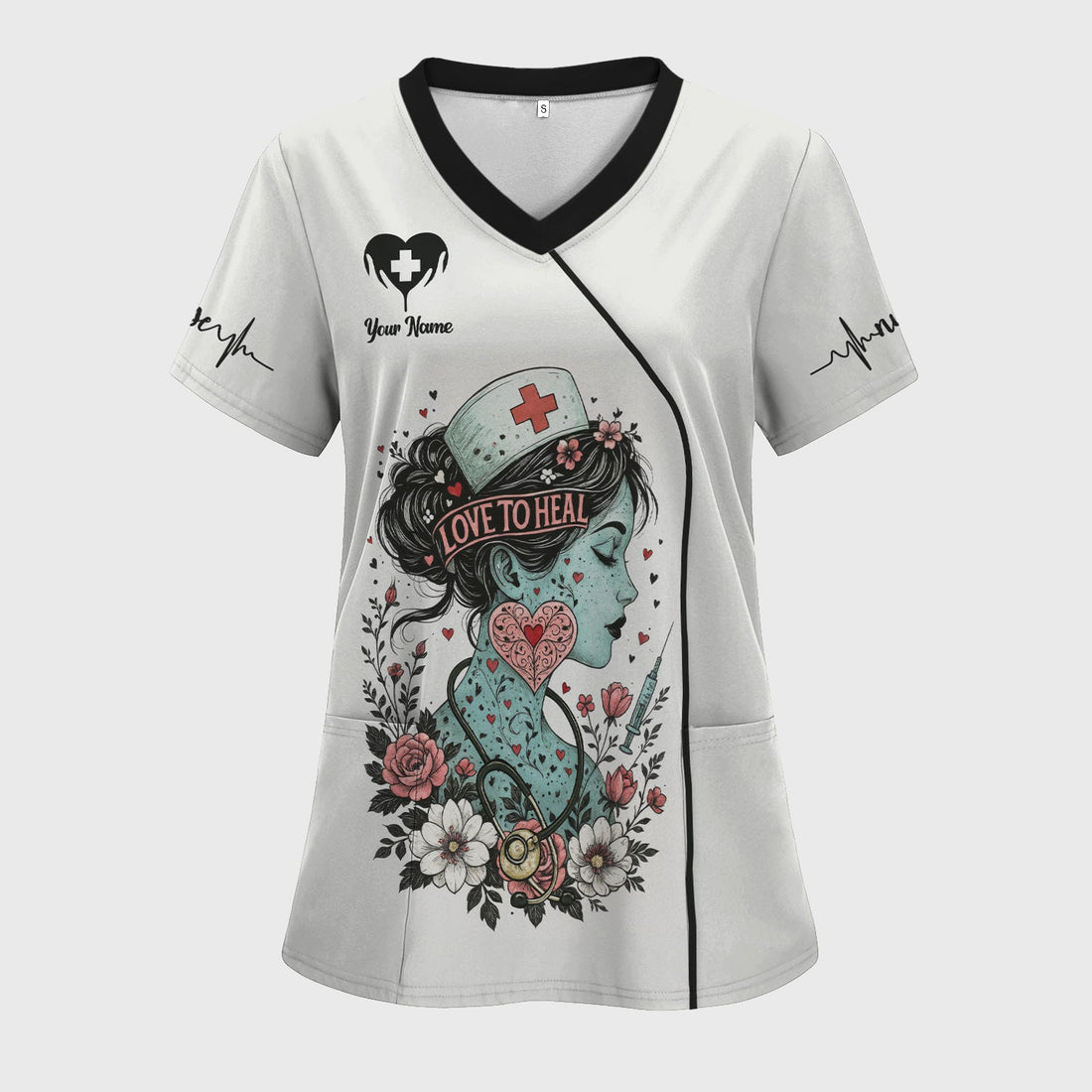 Custom Artistic Nurse Floral Shirt - Vintage Tattoo Style Graphic with Stethoscope Design - Gift for Women RN, LPN, CNA