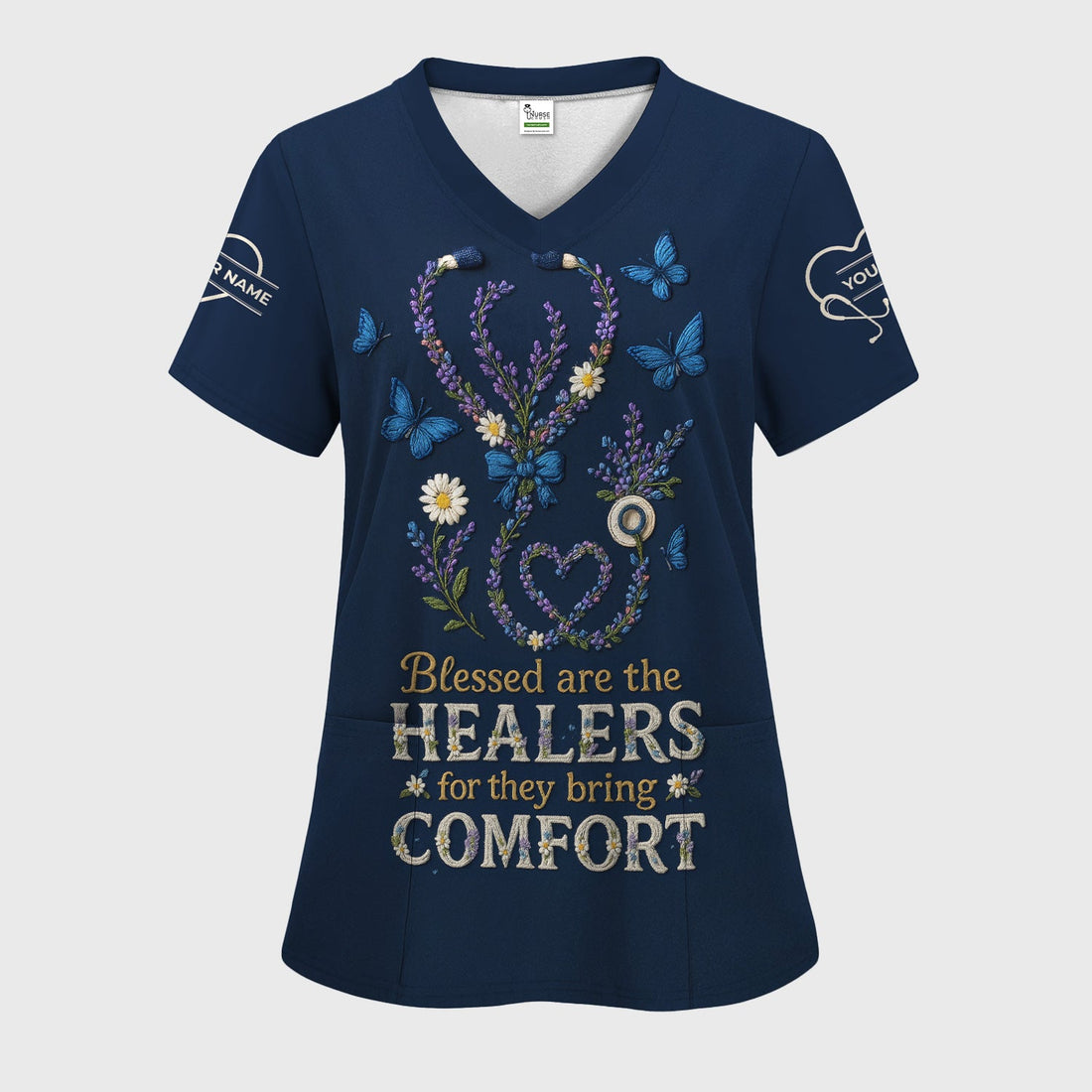 Blessed Are the Healers Nurse T-Shirt - Floral Stethoscope Shirt for Nurses - Inspirational Comfort Workwear Gift Tee