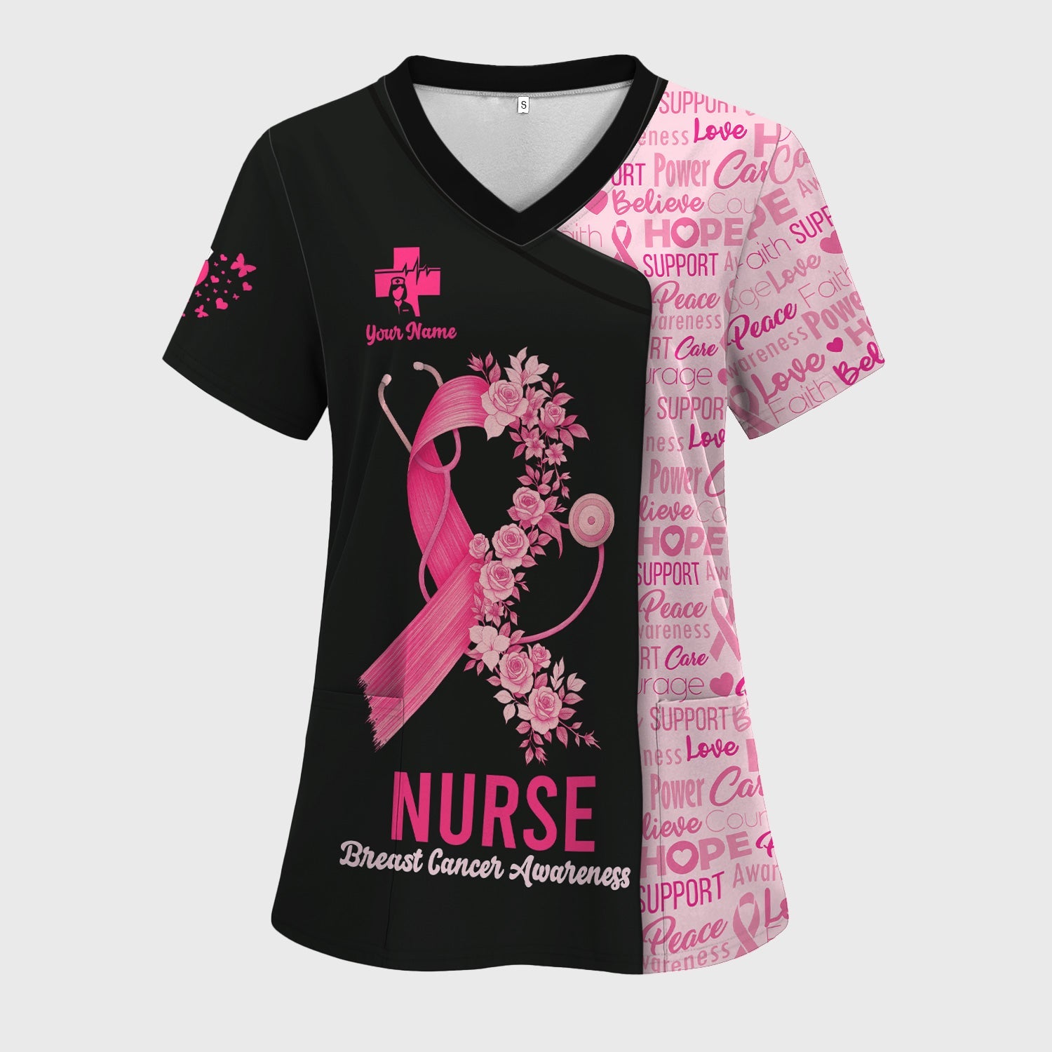 Custom Breast Cancer Awareness Nurse Shirt - Pink Ribbon Christian Faith Graphic Tee - Gift for CNA RN LPN