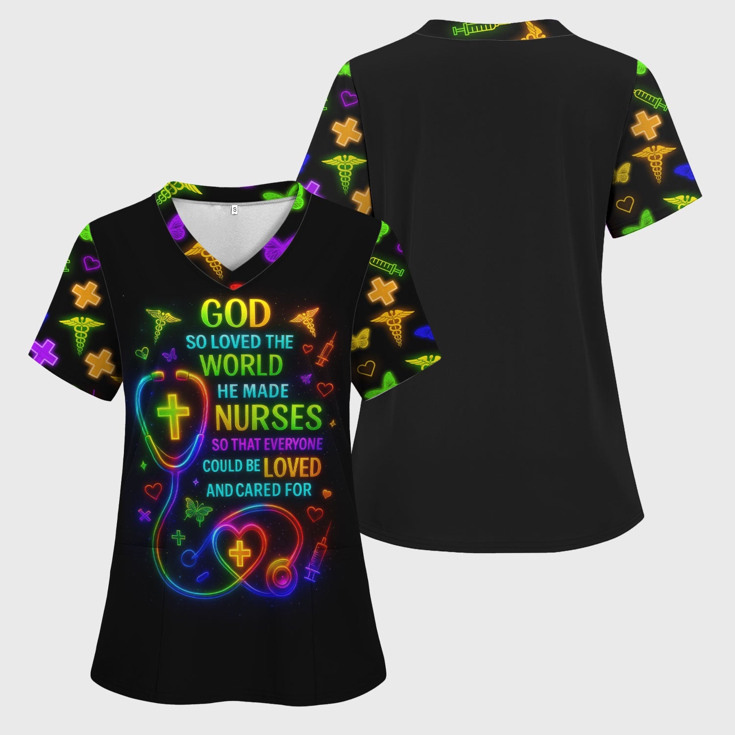 Funny Colorful Neon Nurse Shirt - God Made Nurses Inspirational Graphic Tee - Gift for Women RN LPN CNA