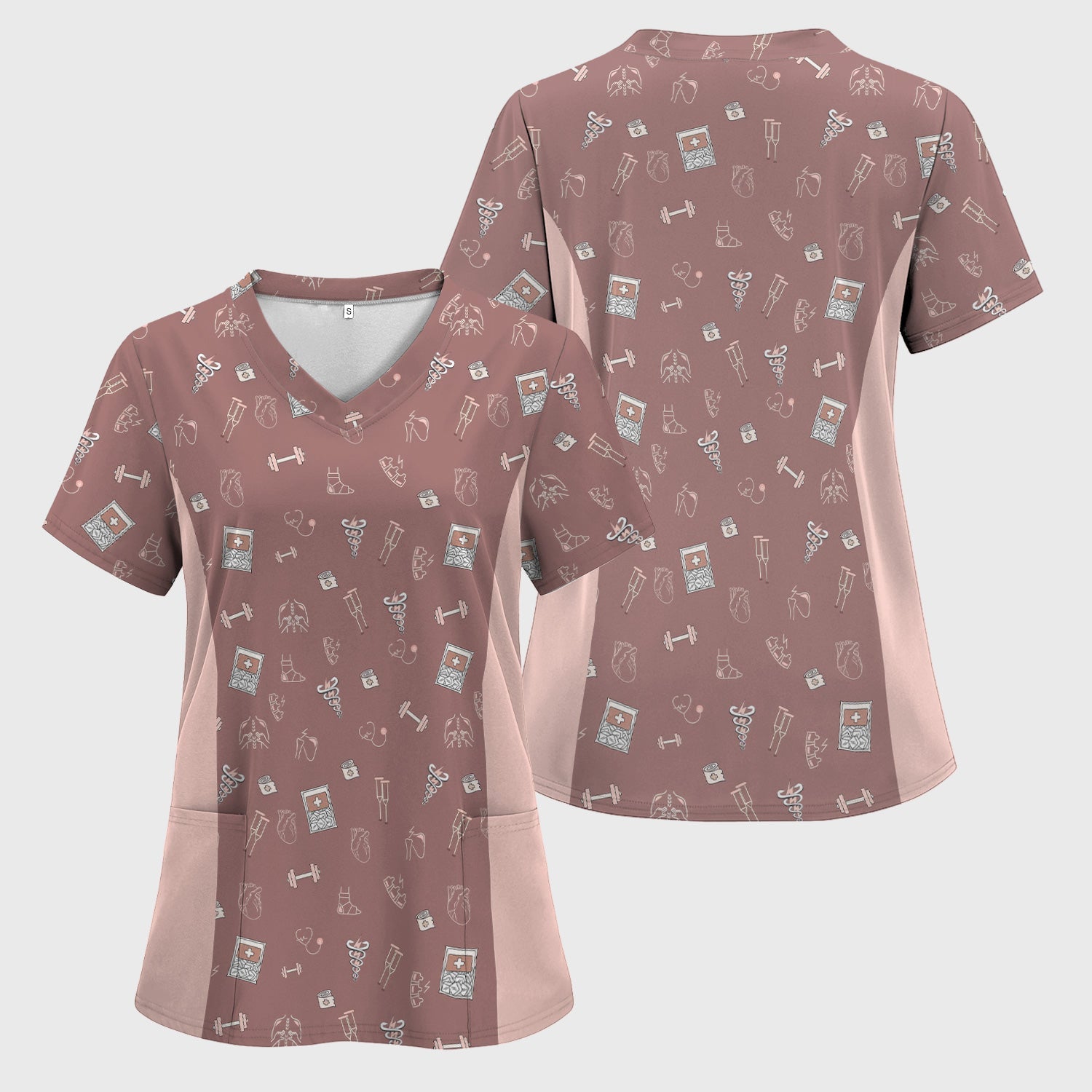 Funny Nurse Fitness Shirt - All-Over Print Medical & Gym Icons Graphic Tee - Gift for RN LPN CNA