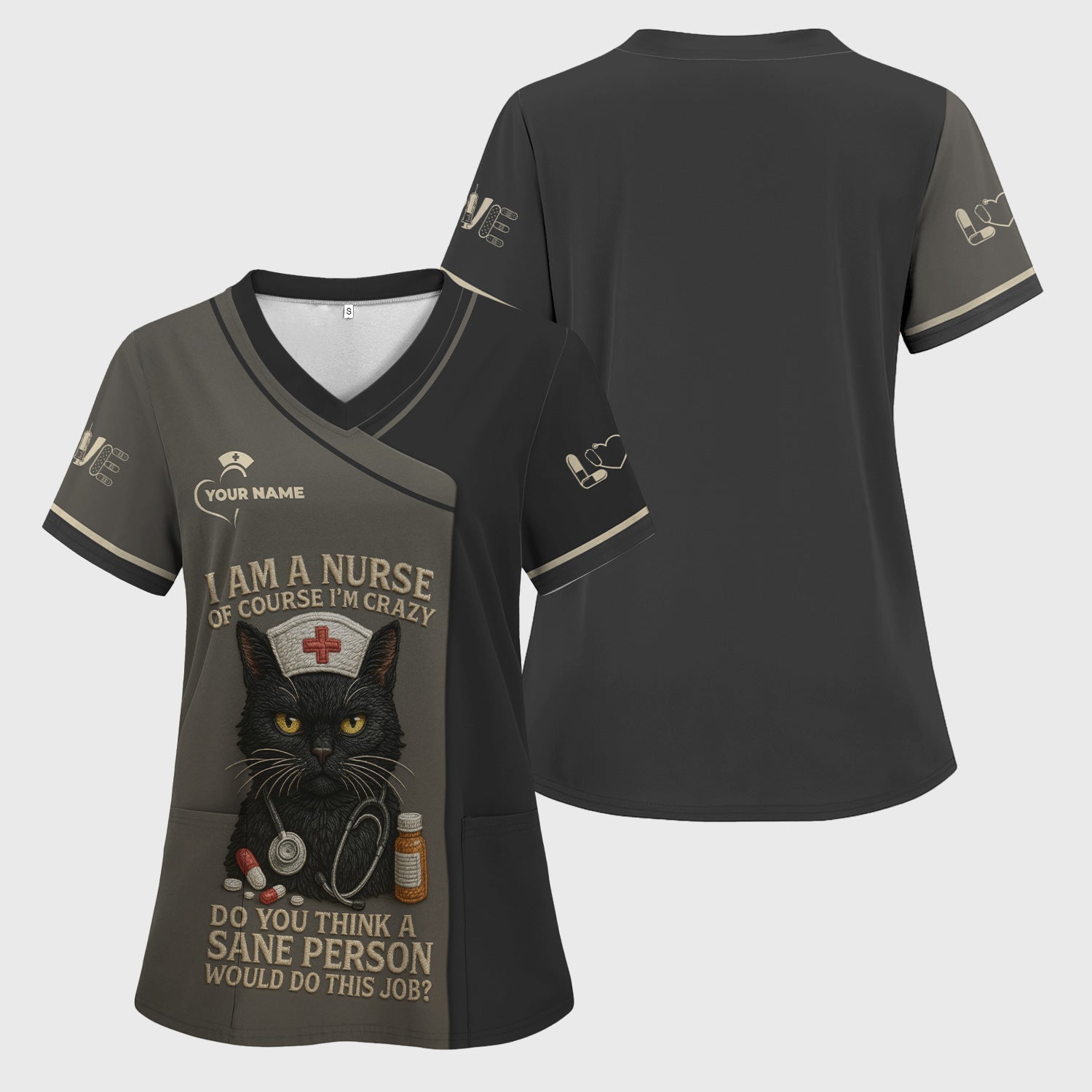 Personalized Cute Black Cat Nurse Shirt - Crazy Funny Cat Nurse Medical Graphic Tee - Gift for RN LPN CNA Nursing Staff