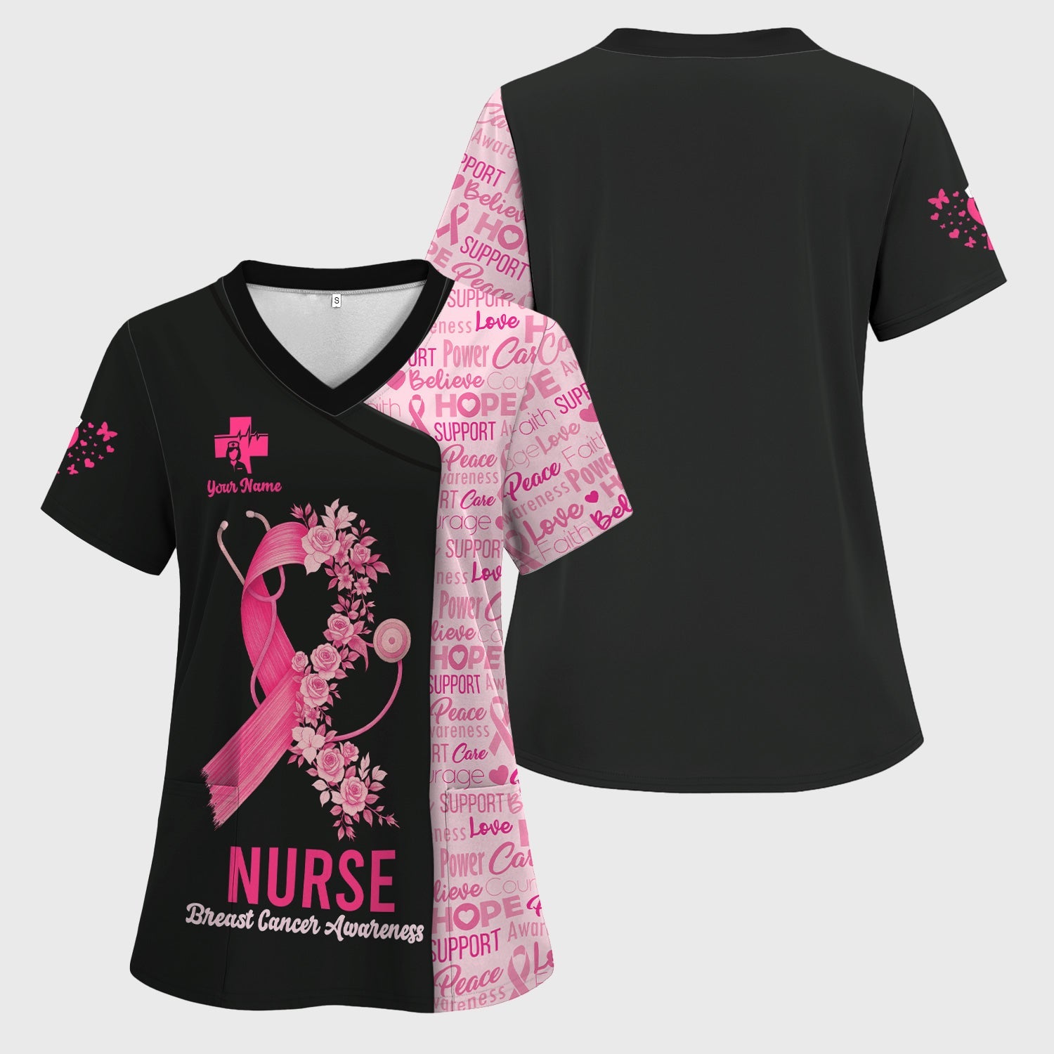 Custom Breast Cancer Awareness Nurse Shirt - Pink Ribbon Christian Faith Graphic Tee - Gift for CNA RN LPN