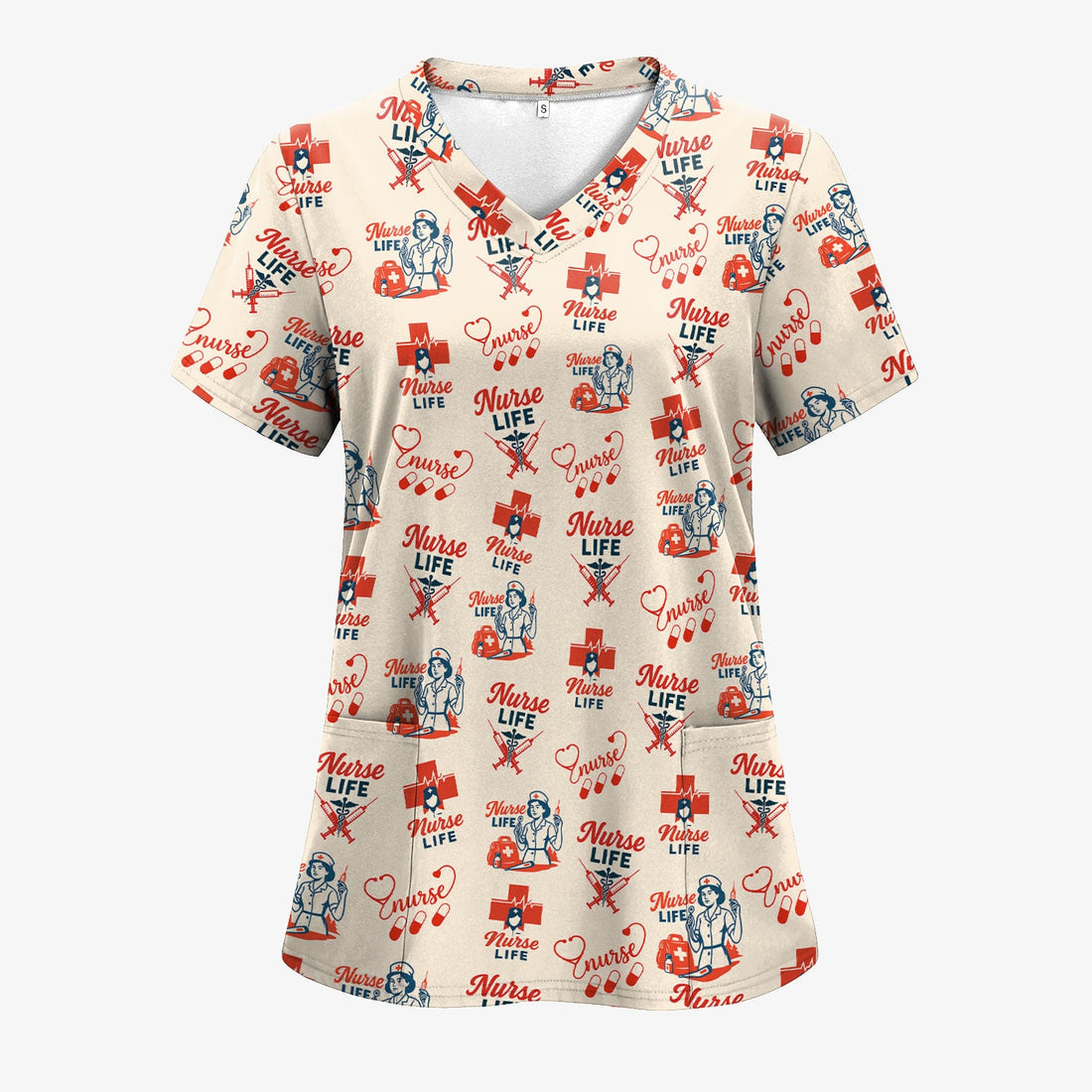 Vintage Nurse Life T-Shirt - All-Over Print Medical Icons Graphic Tee - Medical Gift for RN, LPN, CNA