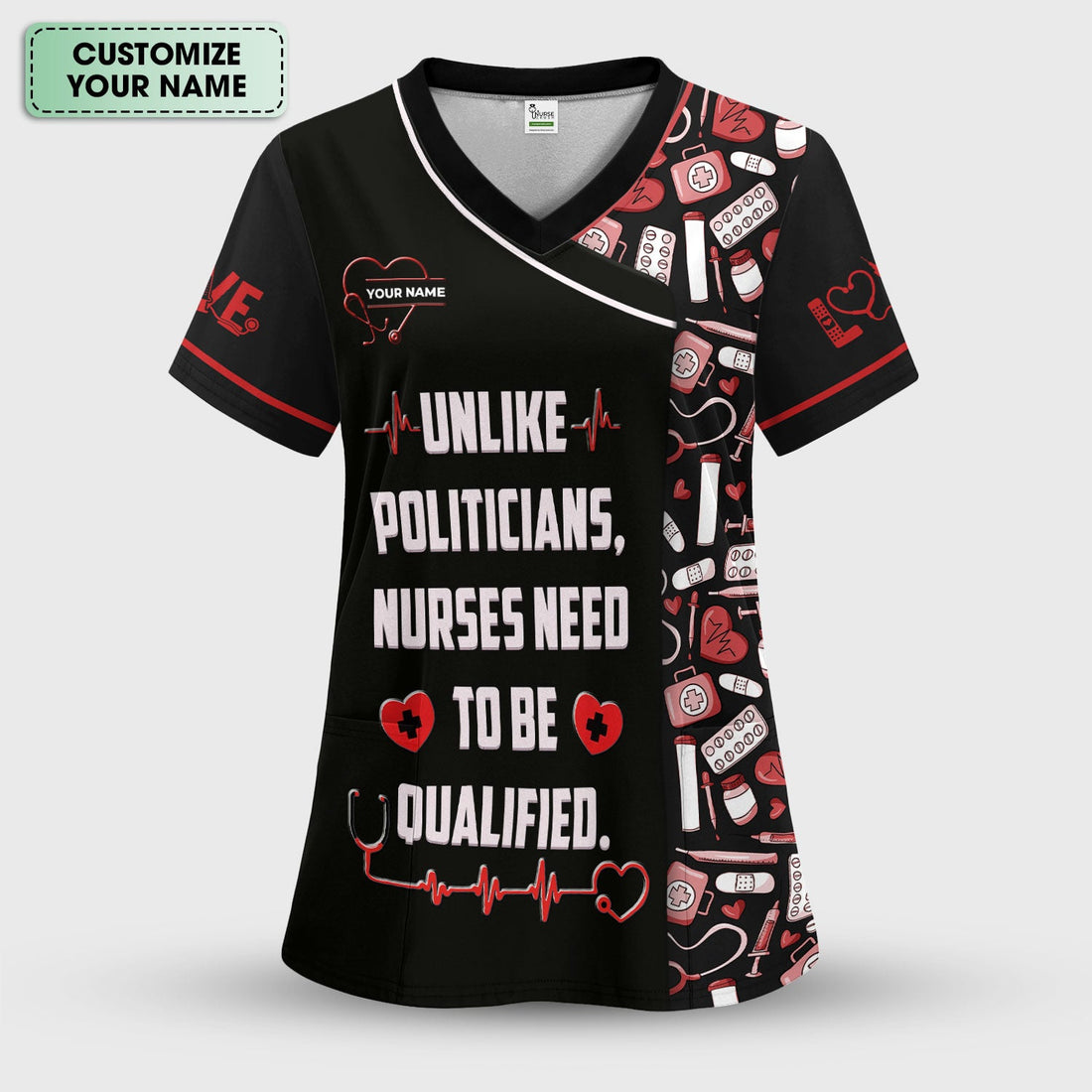 Custom Name Need To Be Qualified Cotton Nurse Shirt, Personalized Funny Nurse Graphic Shirt, Breathable Fabrics Nursing Uniform