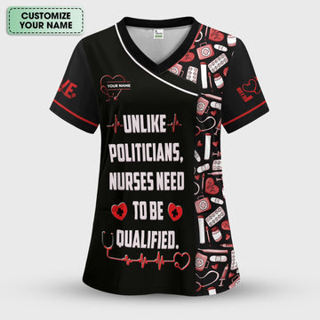Custom Name Need To Be Qualified Cotton Nurse Shirt, Personalized Funny Nurse Graphic Shirt, Breathable Fabrics Nursing Uniform