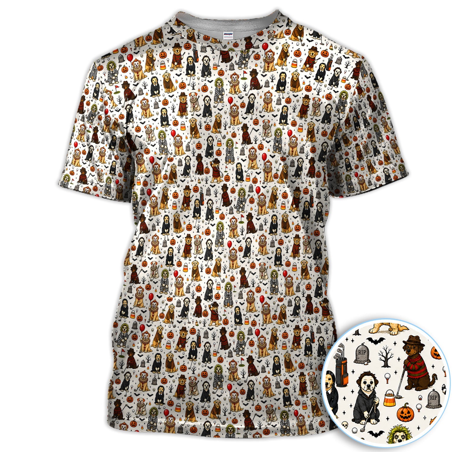 Funny Horror Dog Halloween Golf Pattern Shirt, Spooky Movie Dog Golf Shirt For Women, Halloween Golf Gift