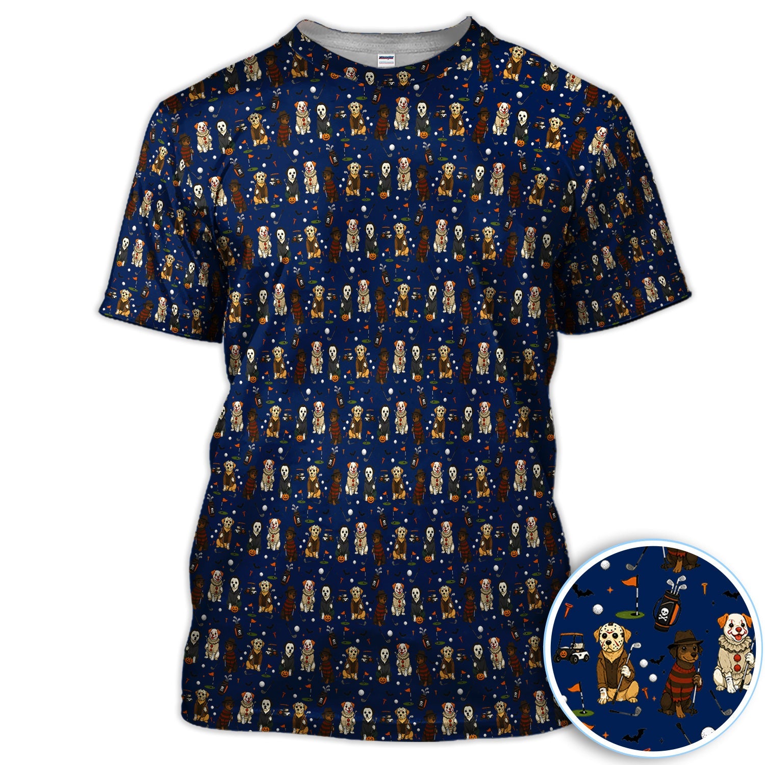 Funny Horror Dog Halloween Golf Pattern Shirt, Spooky Dog Golf Polo For Women, Halloween Golfer Gift