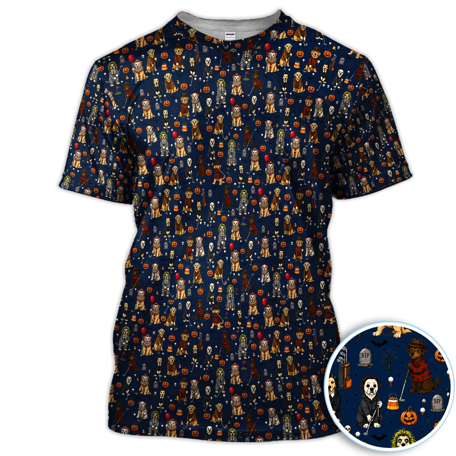 Funny Horror Dog Halloween Golf Pattern Shirt, Spooky Movie Dog Golf Shirt For Women, Halloween Golfer Gift