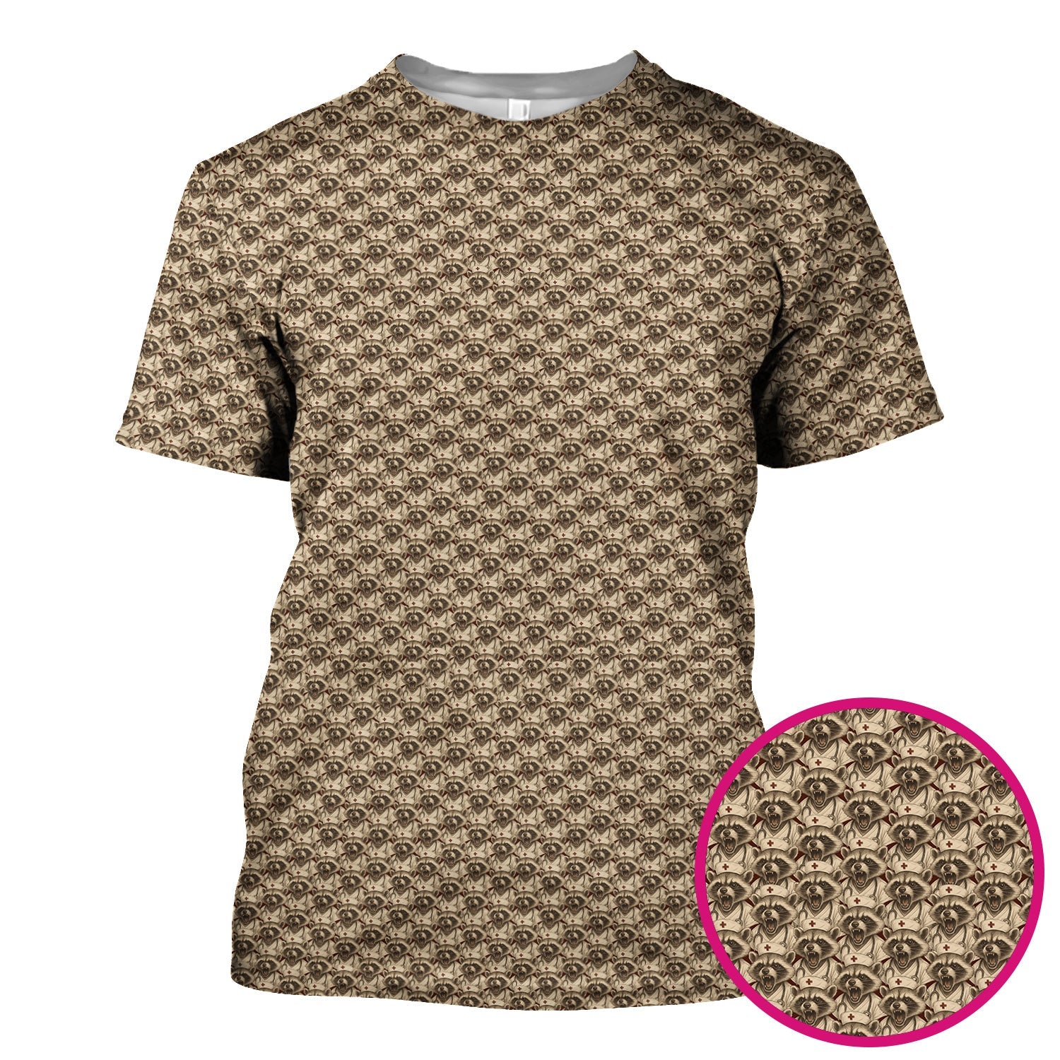 Funny Nurse Raccoon T-Shirt - All-Over Print Angry Raccoon Nurse Graphic Tee - Humor Gift for ER Nurses & Vet Techs