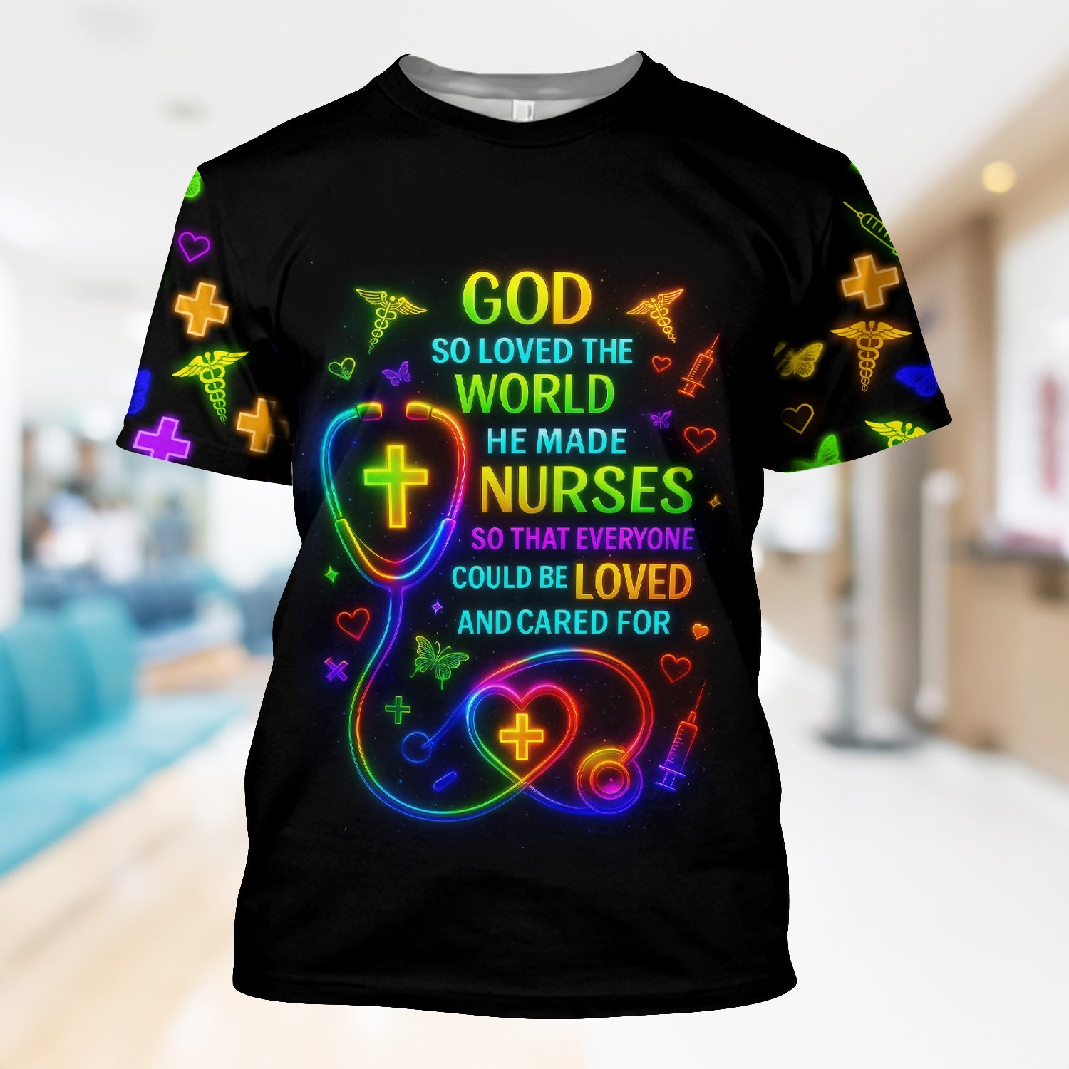 Funny Colorful Neon Nurse Shirt - God Made Nurses Inspirational Graphic Tee - Gift for Women RN LPN CNA