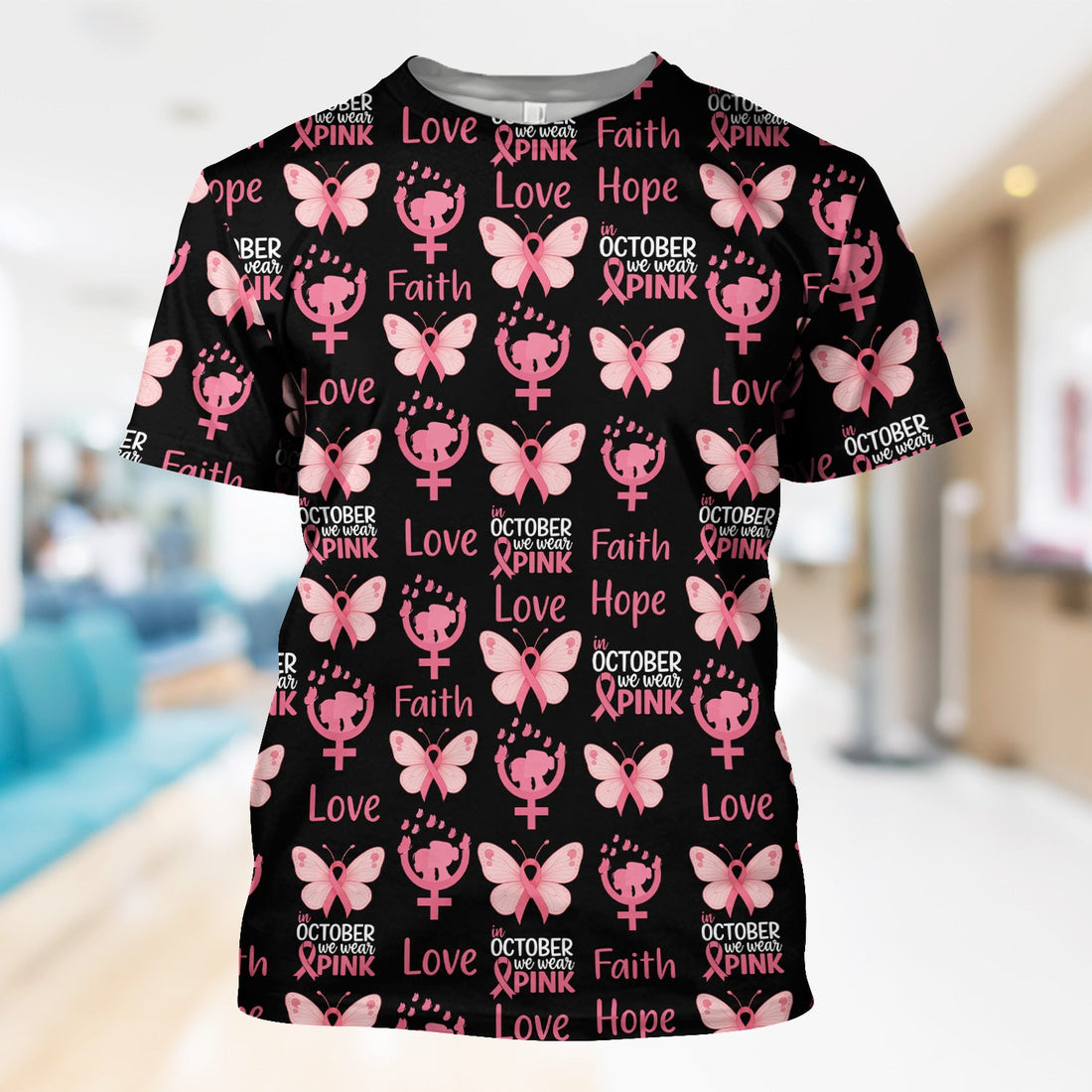 Breast Cancer Warrior Shirt - Faith Hope Love & Pink Ribbon Butterfly Design - October Gift for RN LPN CNA