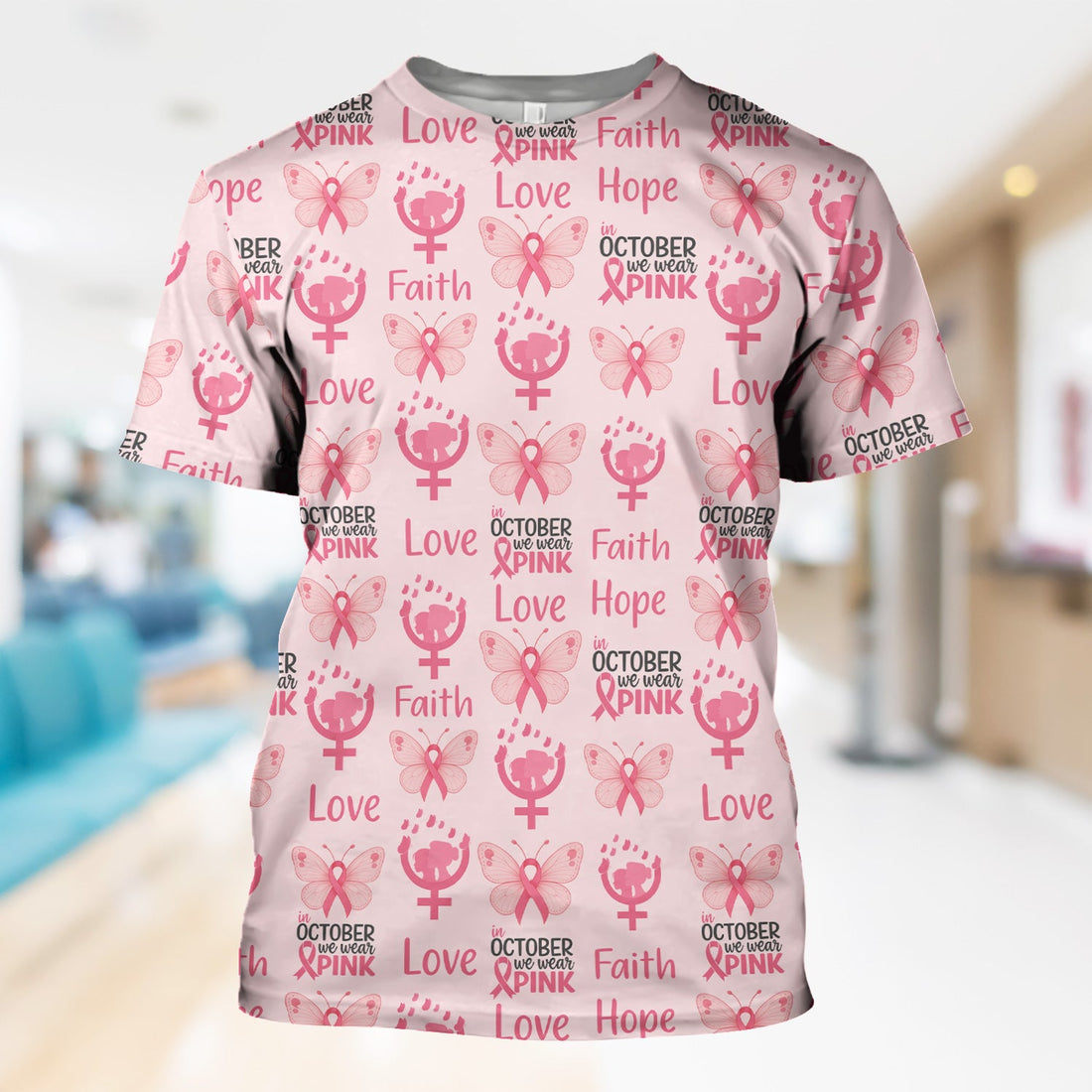 Breast Cancer Warrior Shirt - Faith Hope Love & Pink Ribbon Butterfly Design - October Gift for RN LPN CNA
