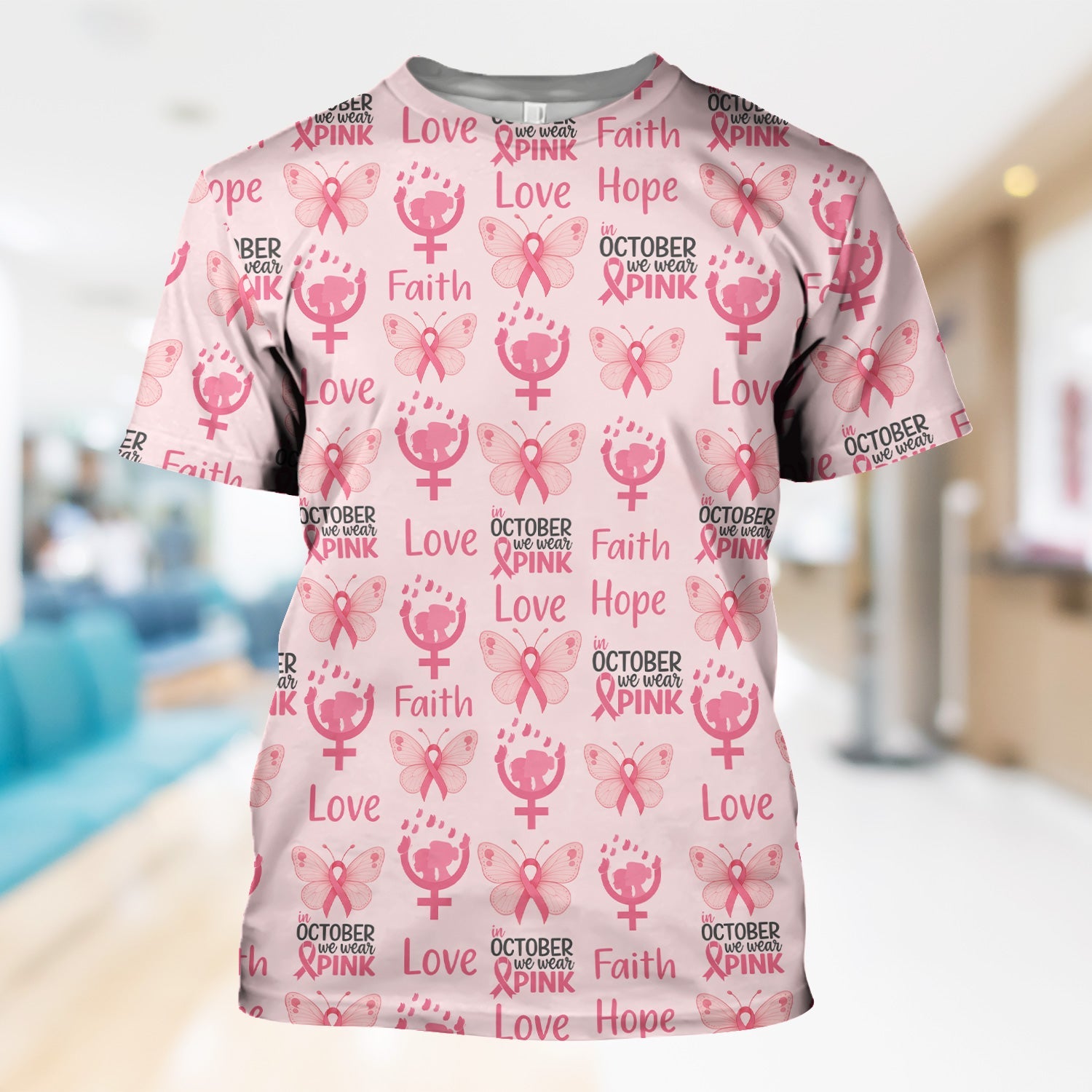 Breast Cancer Warrior Shirt - Faith Hope Love & Pink Ribbon Butterfly Design - October Gift for RN LPN CNA