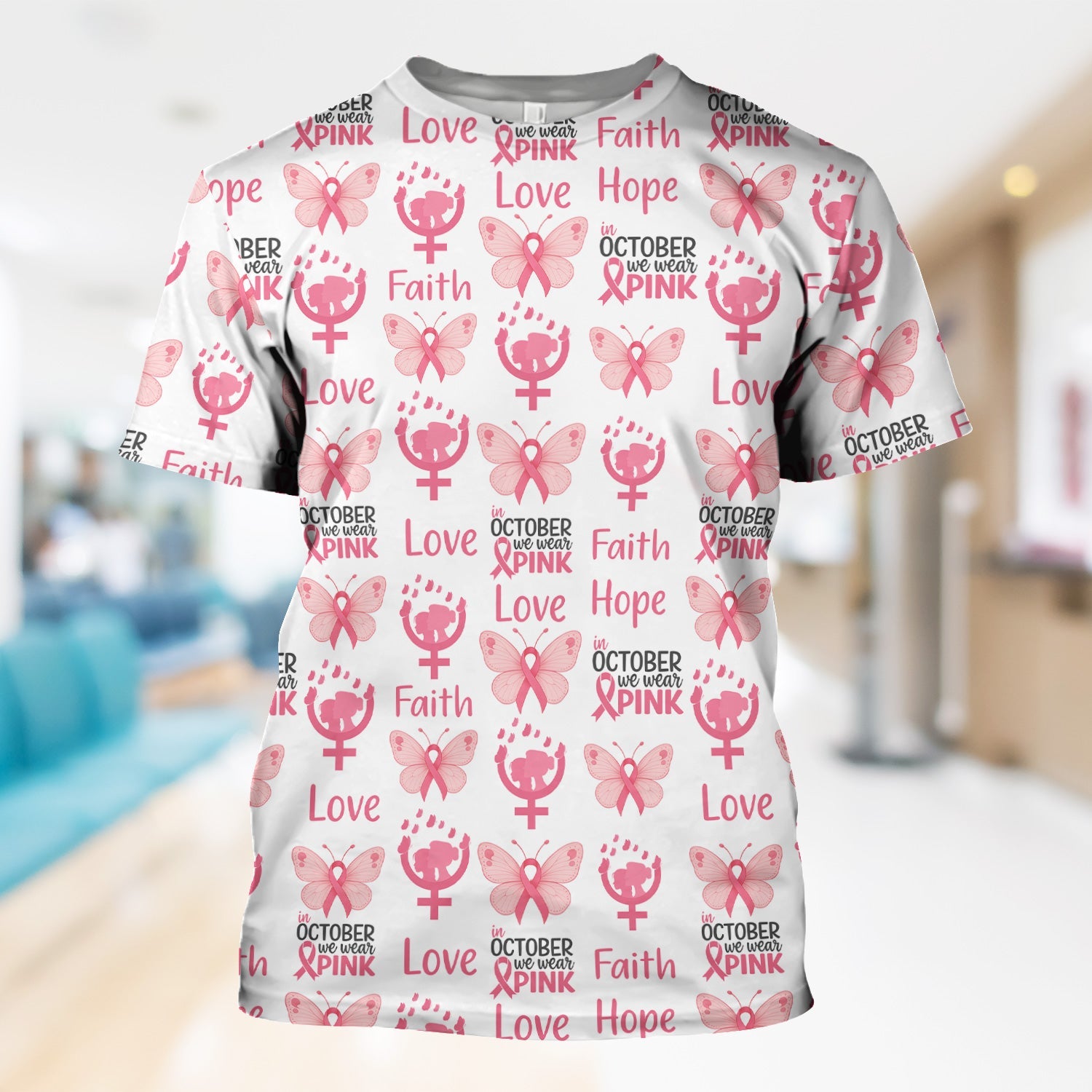 Breast Cancer Warrior Shirt - Faith Hope Love & Pink Ribbon Butterfly Design - October Gift for RN LPN CNA