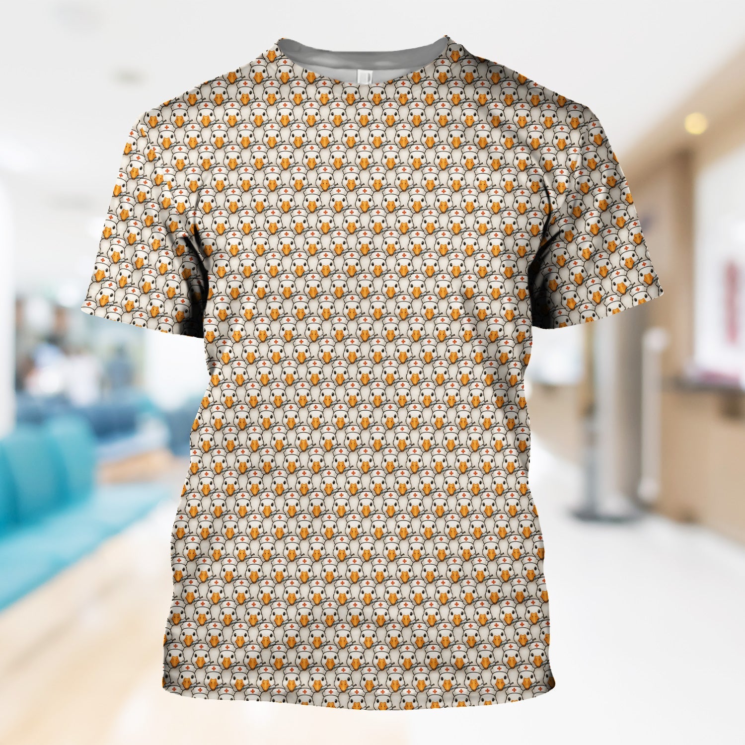 Funny Nurse Shirt With Duck Pattern - Cartoon Animal Nursing Design  - Gift for Healthcare Workers RN LPN