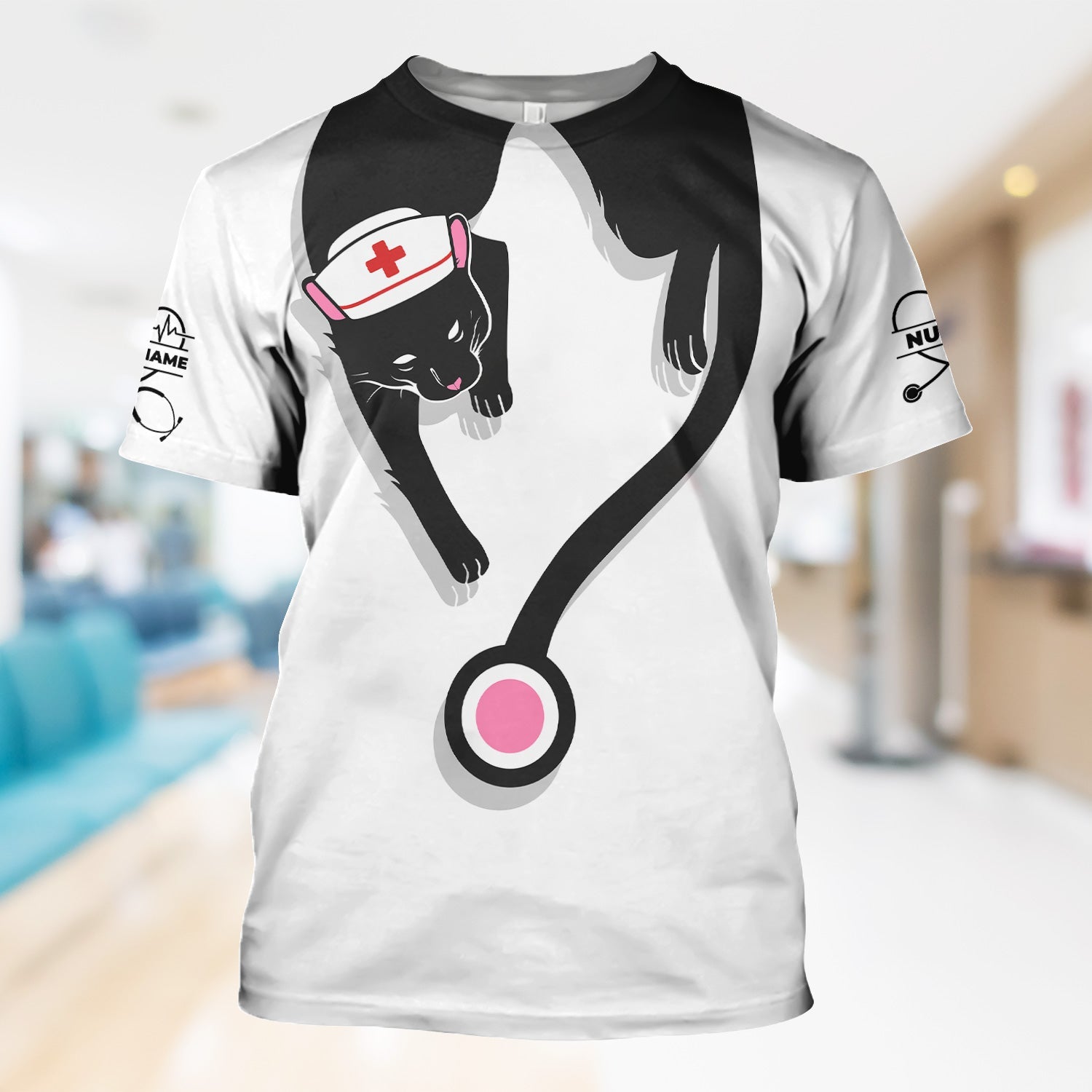 Personalized Black Cat Nurse Shirt - Funny Cat Lover Medical Tee for Women - Gift for RN LPN CNA