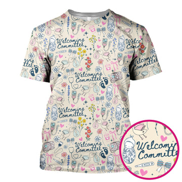 Funny NICU Nurse Tee - Cute Baby Feet & Floral Stork Pattern Graphic - Gift for Women RN LPN