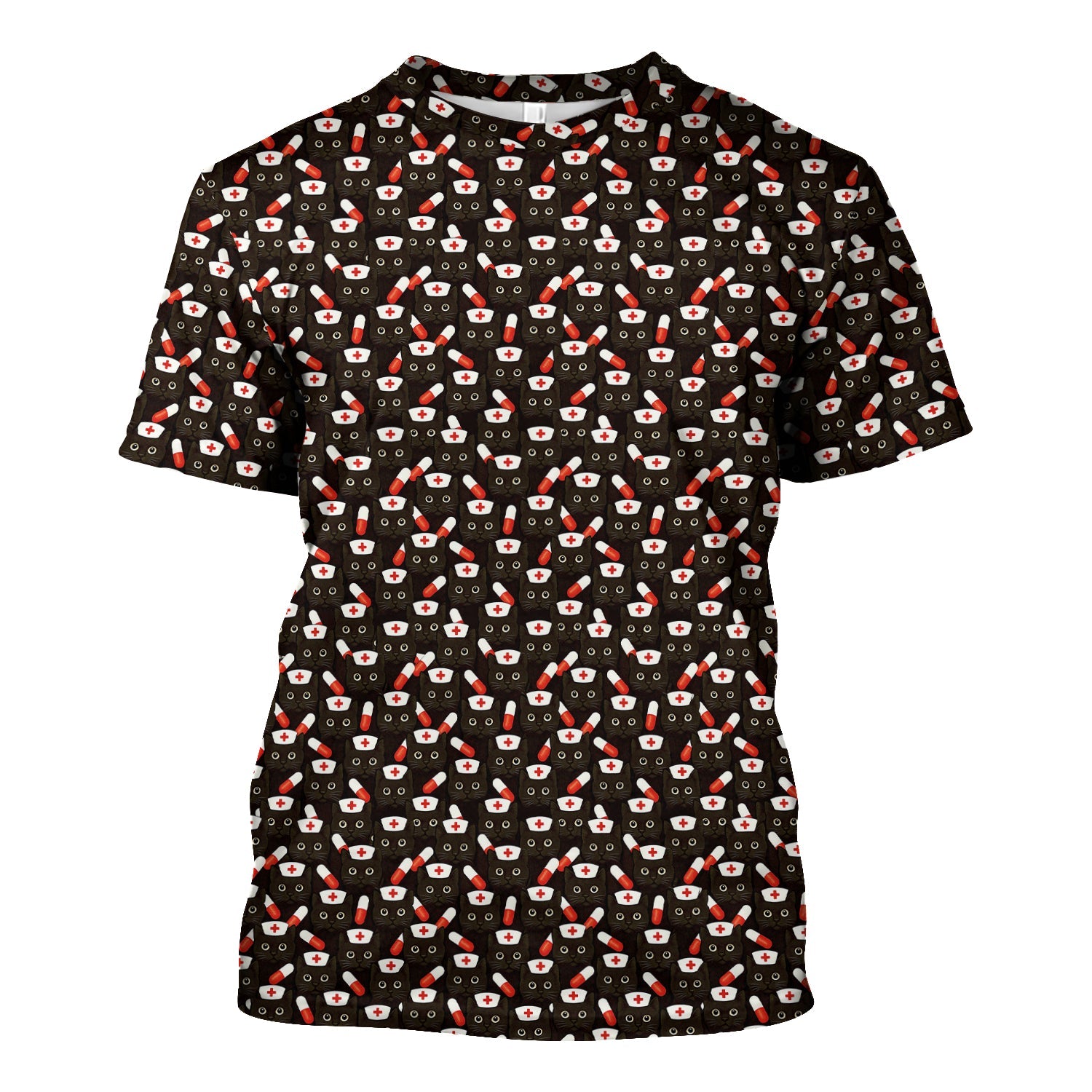 Personalized Nurse Shirt for Women - Cute Cat Pattern with Pills Design - Gift for RN LPN CNA