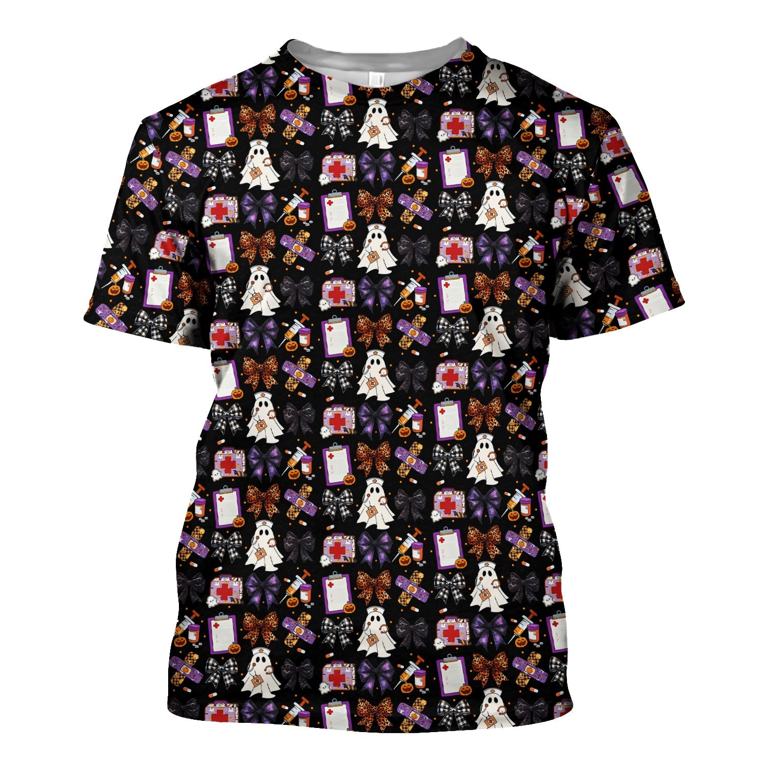 Cute Halloween Shirt for Nurses - Spooky Ghost Pumpkin & Medical Icons Graphic Tee - Gift for RN LPN CNA