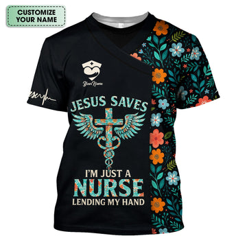 Custom Christian Nurse Shirt Jesus Saves Quote - Faith Based Nursing Graphic Tee - Gift for Healthcare Workers RN LPN