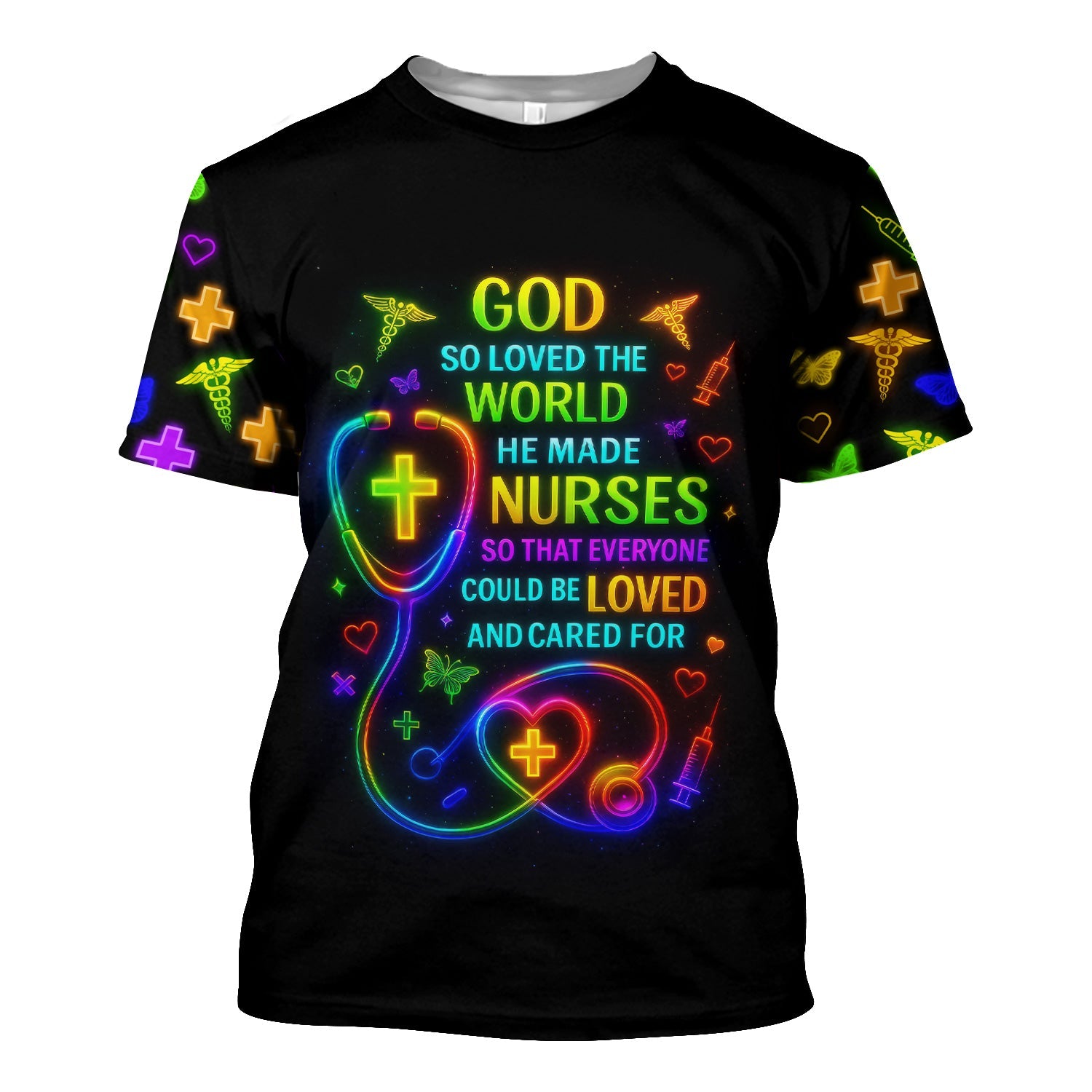 Funny Colorful Neon Nurse Shirt - God Made Nurses Inspirational Graphic Tee - Gift for Women RN LPN CNA