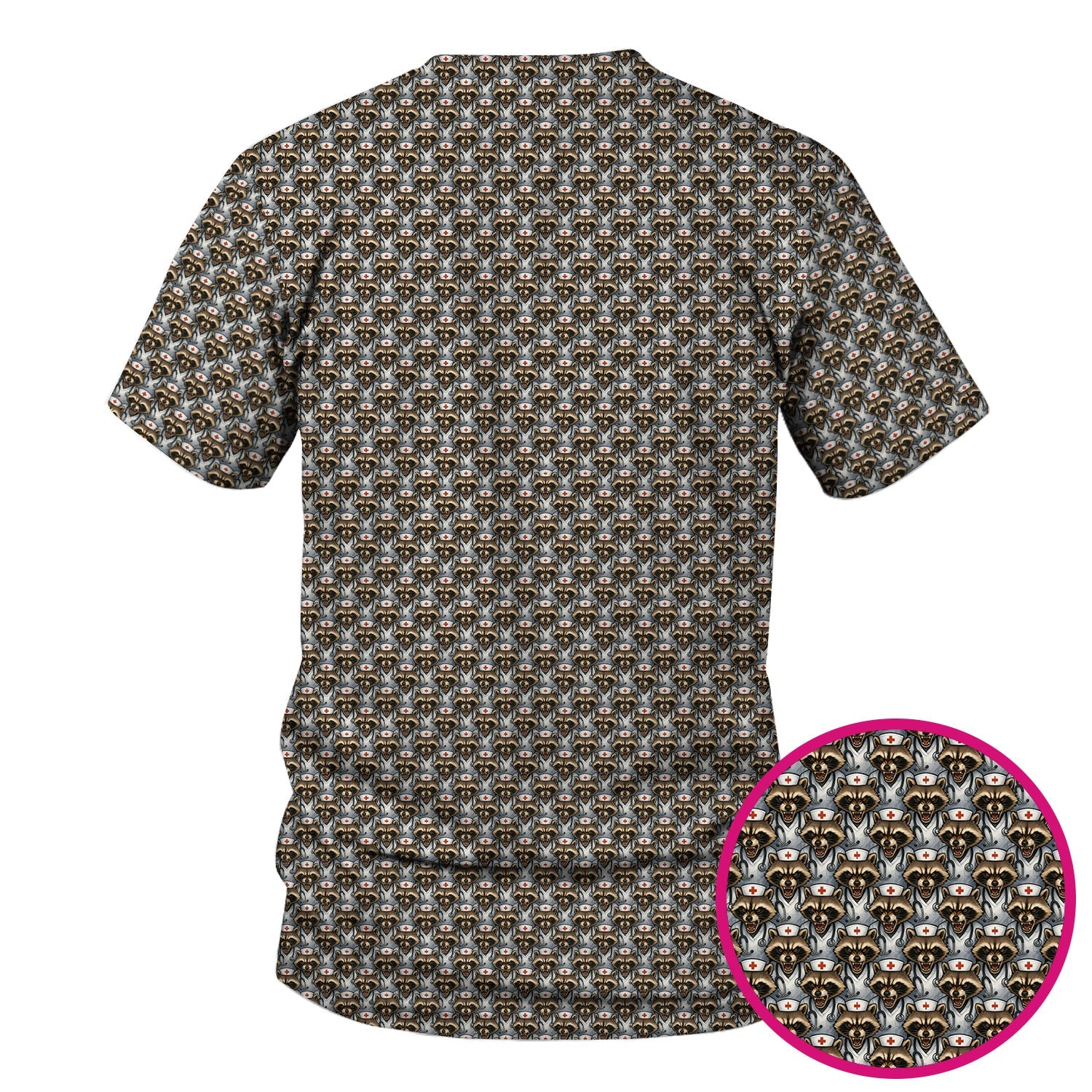Quirky Raccoon Nurse Shirt - Repeating Angry Animal Pattern Graphic Tee - Gift for Women RN, LPN, CNA