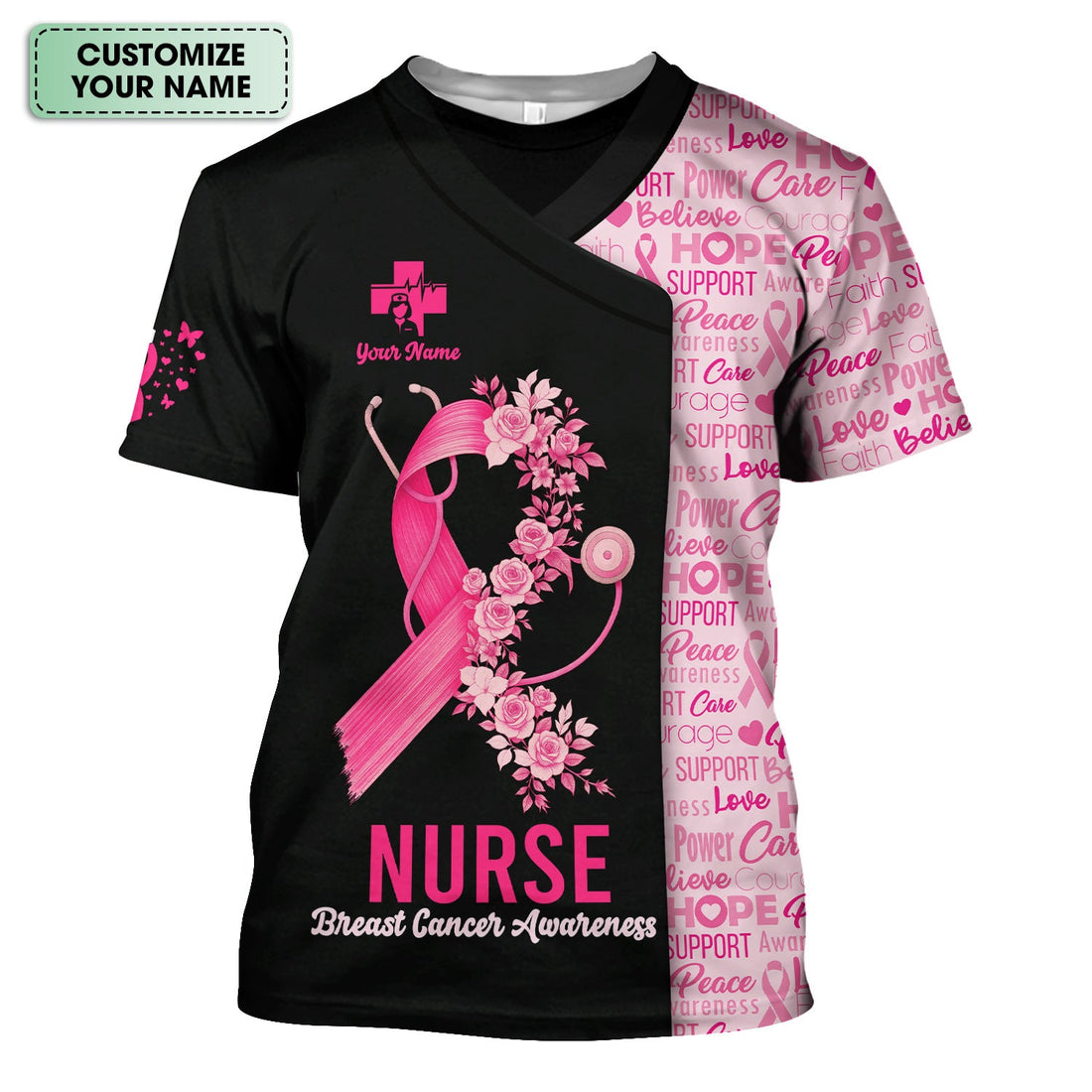 Custom Breast Cancer Awareness Nurse Shirt - Pink Ribbon Christian Faith Graphic Tee - Gift for CNA RN LPN