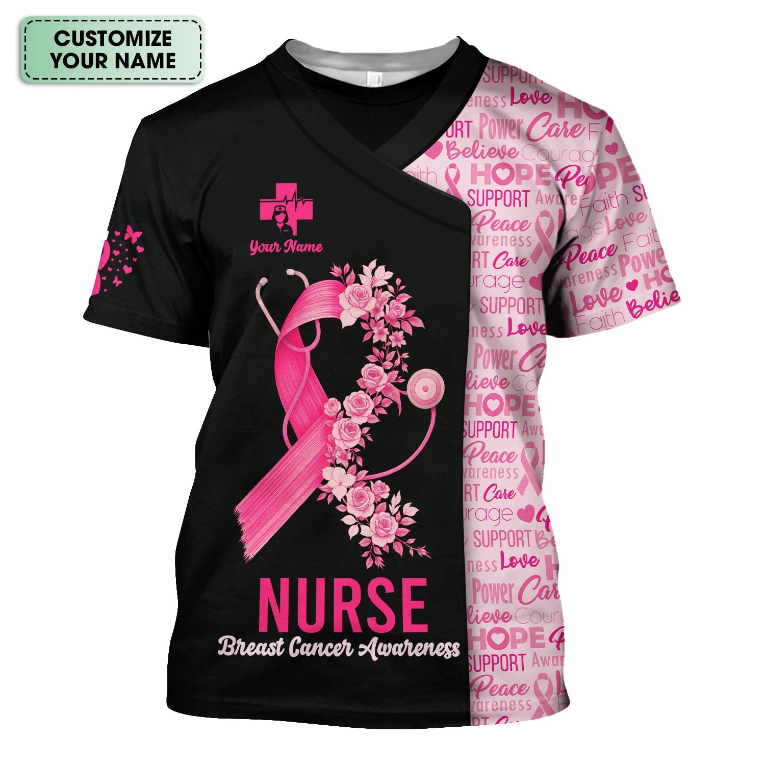 Custom Breast Cancer Awareness Nurse Shirt - Pink Ribbon Christian Faith Graphic Tee - Gift for CNA RN LPN