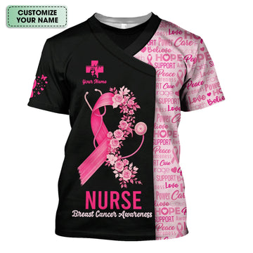 Custom Breast Cancer Awareness Nurse Shirt - Pink Ribbon Christian Faith Graphic Tee - Gift for CNA RN LPN