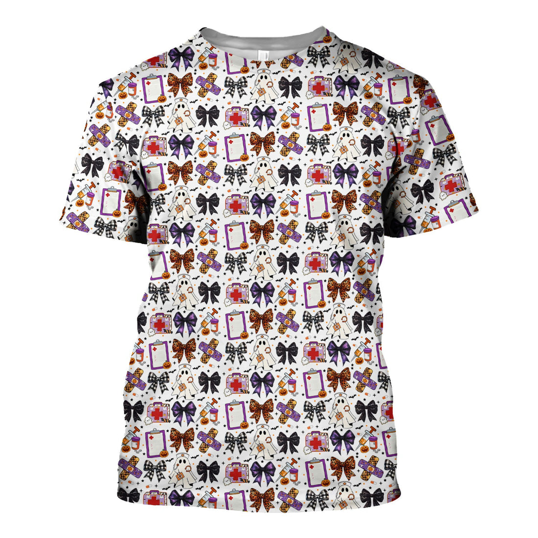 Cute Halloween Shirt for Nurses - Spooky Ghost Pumpkin & Medical Icons Graphic Tee - Gift for RN LPN CNA