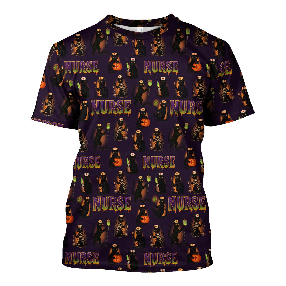Halloween Nurse Shirt for Women - Black Cat with Pumpkin & IV Bag Design - Spooky Gift for RN LPN CNA