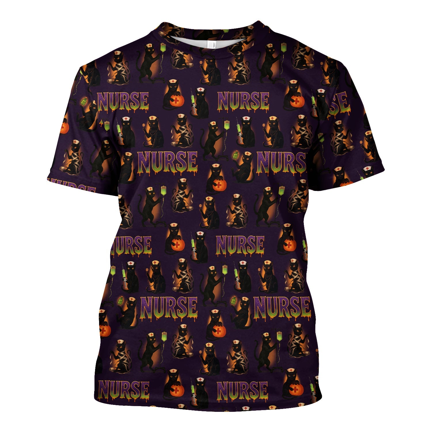 Halloween Nurse Shirt for Women - Black Cat with Pumpkin & IV Bag Design - Spooky Gift for RN LPN CNA