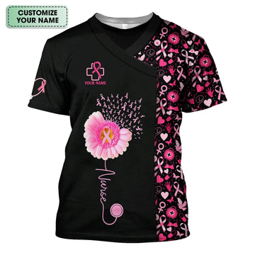 Custom Nurse Breast Cancer Awareness Shirt - Pink Gerbera Daisy & Ribbon Graphic Tee - Gift for Women RN LPN