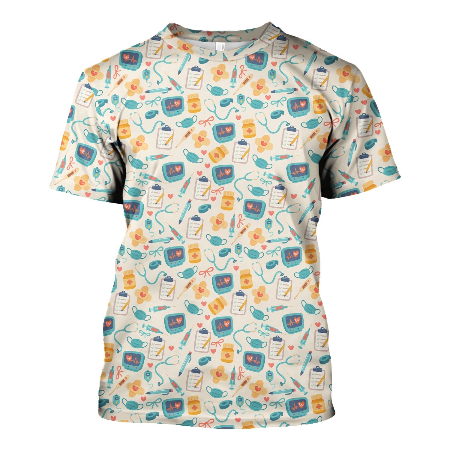 Funny Nurse Shirt with Medical Icons - Stethoscope Mask & Pills Graphic Tee - Gift for Women RN LPN CNA Workers