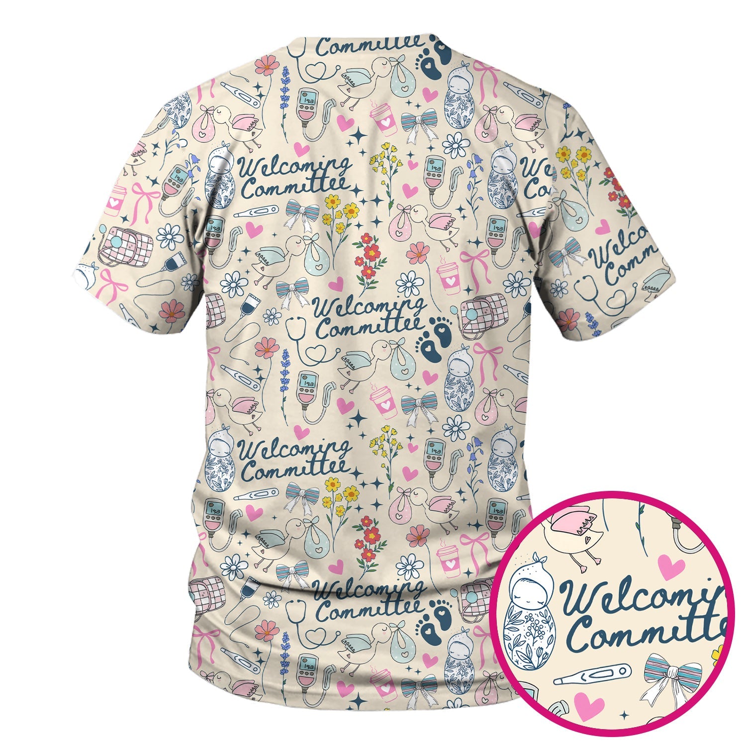 Funny NICU Nurse Tee - Cute Baby Feet & Floral Stork Pattern Graphic - Gift for Women RN LPN