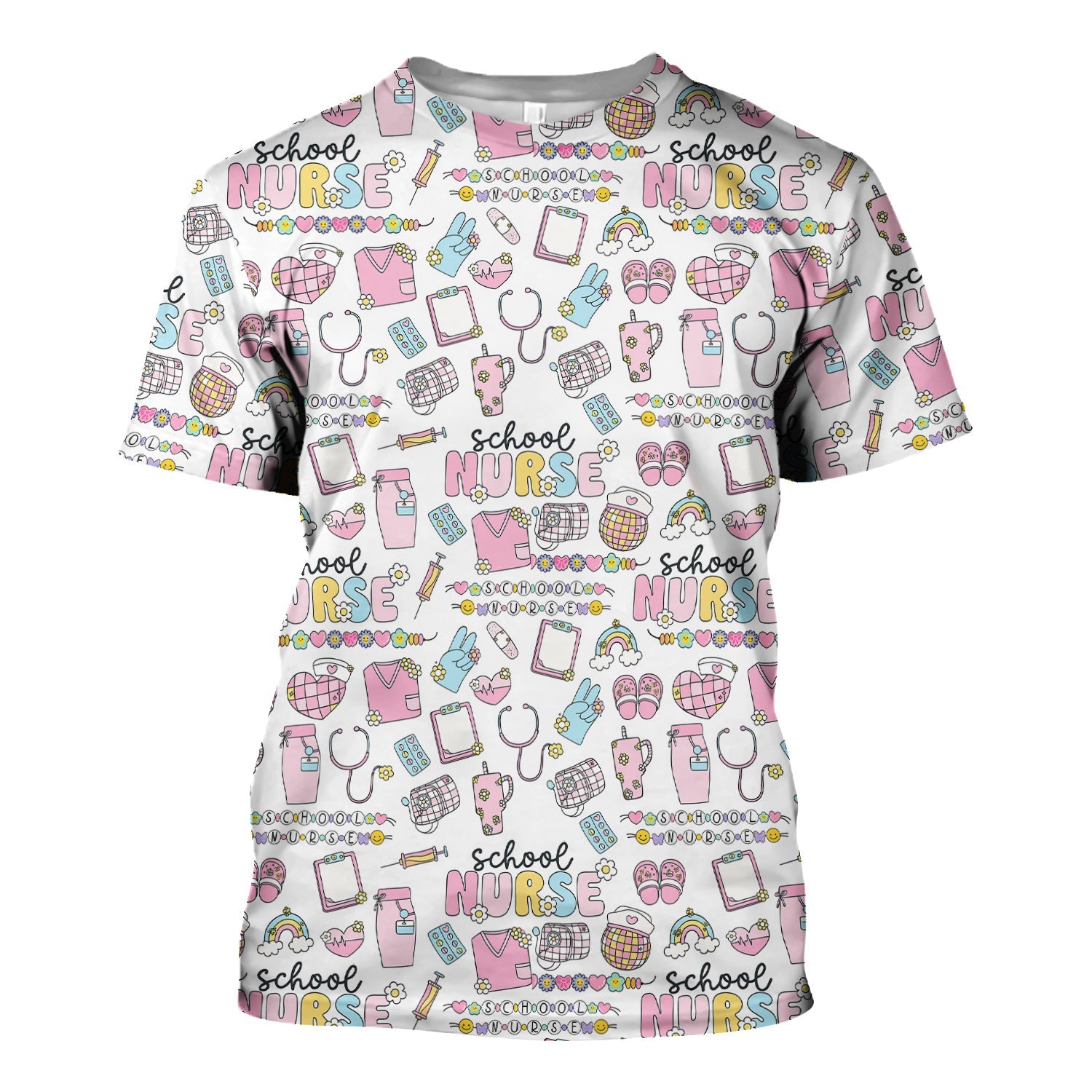 Funny School Nurse Life Shirt - Cute Medical Icons Graphic Tee - Gift for Women RN LPN Healthcare Workers
