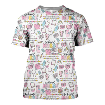 Funny School Nurse Life Shirt - Cute Medical Icons Graphic Tee - Gift for Women RN LPN Healthcare Workers