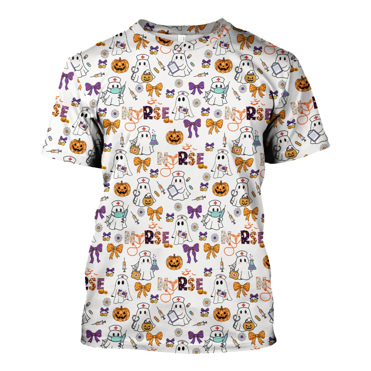 Halloween Nurse Shirt for Women - Cute Ghost Pumpkin Medical Graphic Tee - Gift for RN LPN CNA