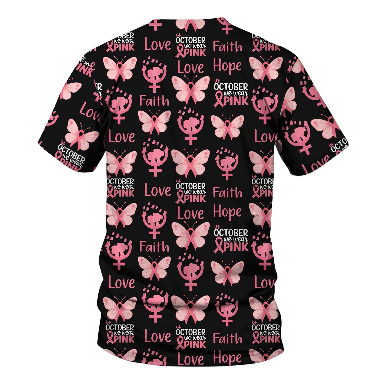 Breast Cancer Warrior Shirt - Faith Hope Love & Pink Ribbon Butterfly Design - October Gift for RN LPN CNA
