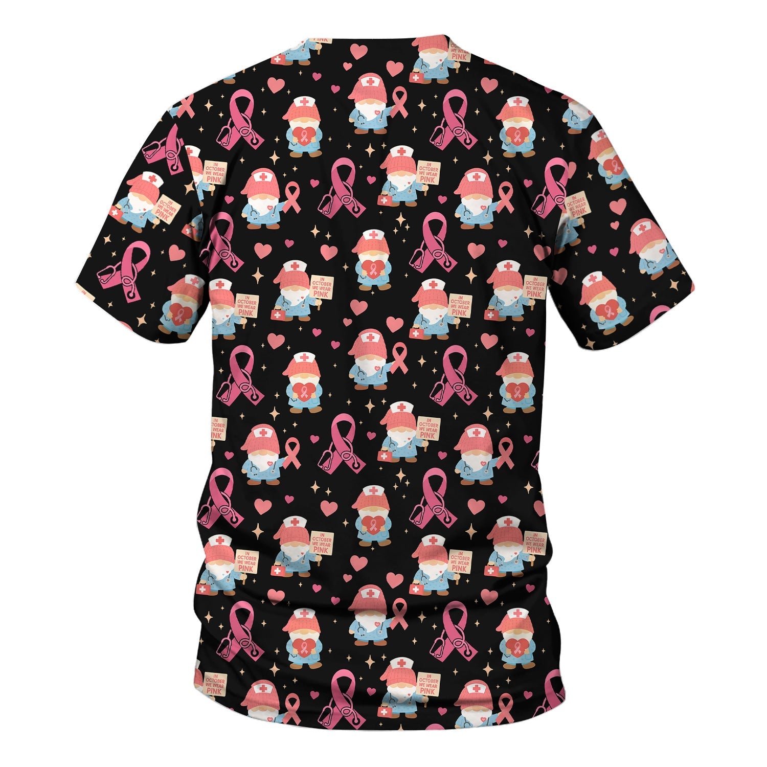 Pink Ribbon Nurse Shirt for Women - Cute Breast Cancer Awareness Gnome - Gift for Healthcare Workers RN LPN
