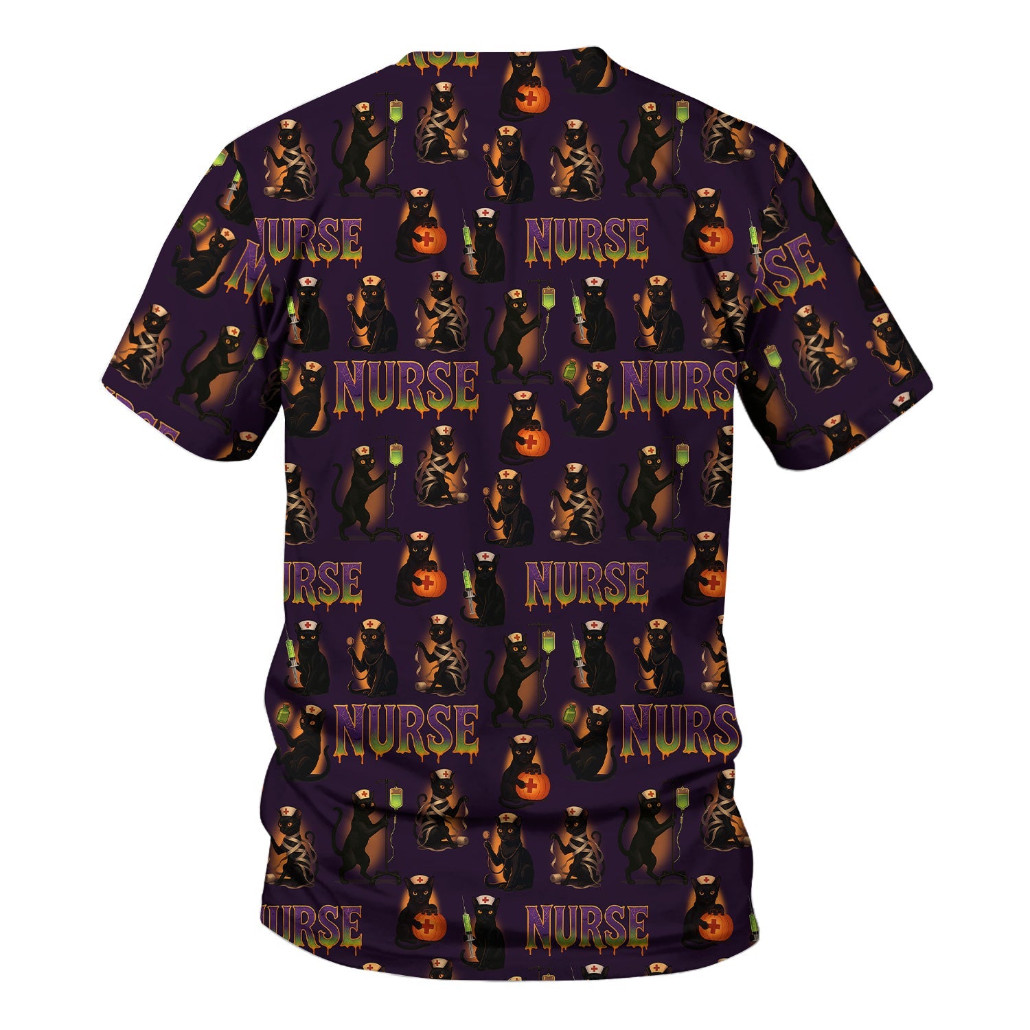 Halloween Nurse Shirt for Women - Black Cat with Pumpkin & IV Bag Design - Spooky Gift for RN LPN CNA