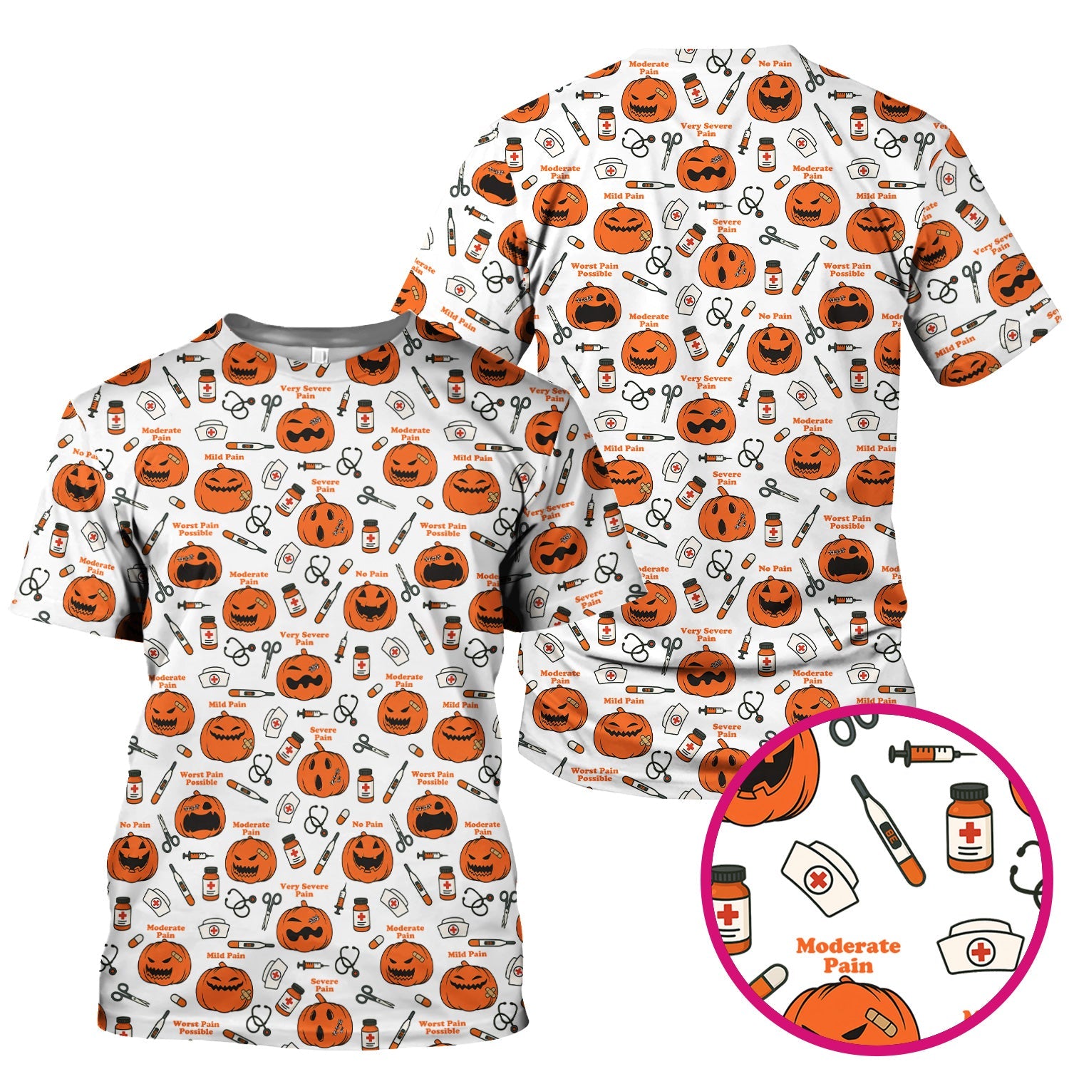 Pumpkin Pain Scale Shirt for Nurse - Halloween Nurse Medical Graphic Tee - Spooky Gift for RN LPN CNA